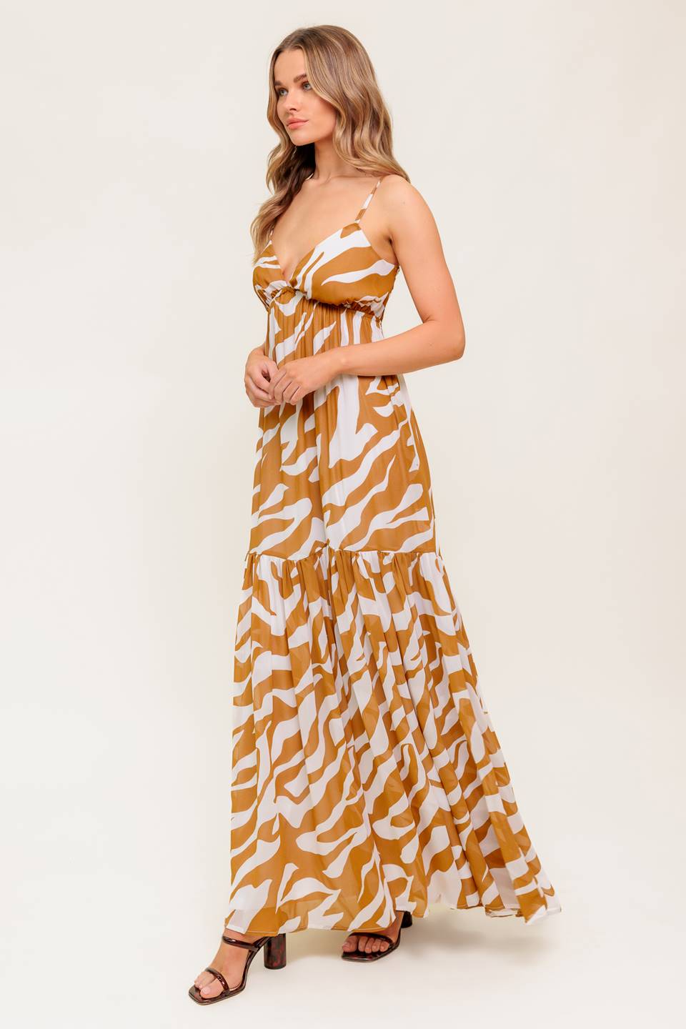 Stylish Cammie Zebra Print Maxi Dress for Women - Trendy Animal Print Long Dress for Summer, Beach, and Casual Outings