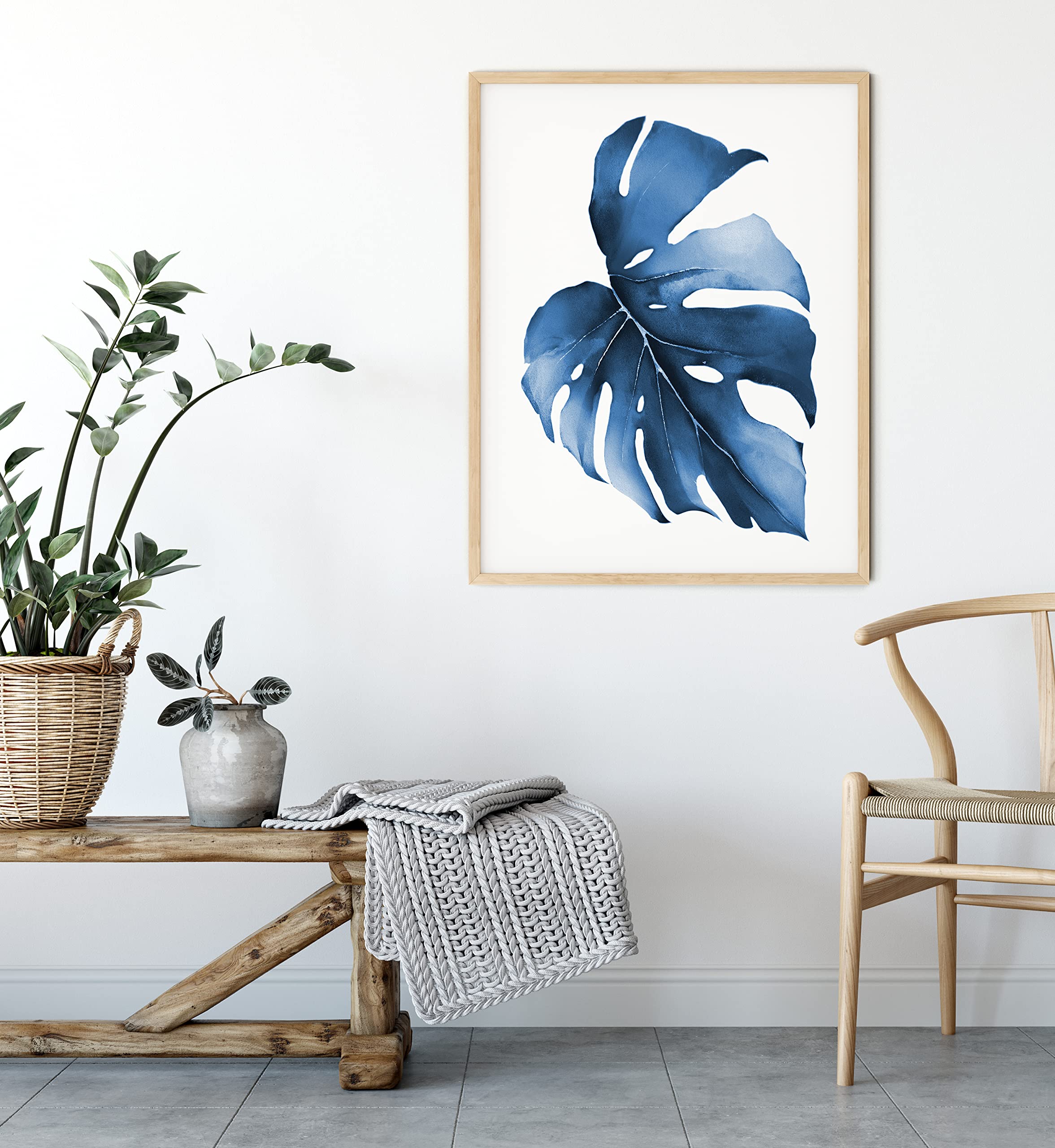 18x24 Blue Leaf Wall Art - Modern Botanical Print for Home Decor | Kitchen, Bedroom, Living Room