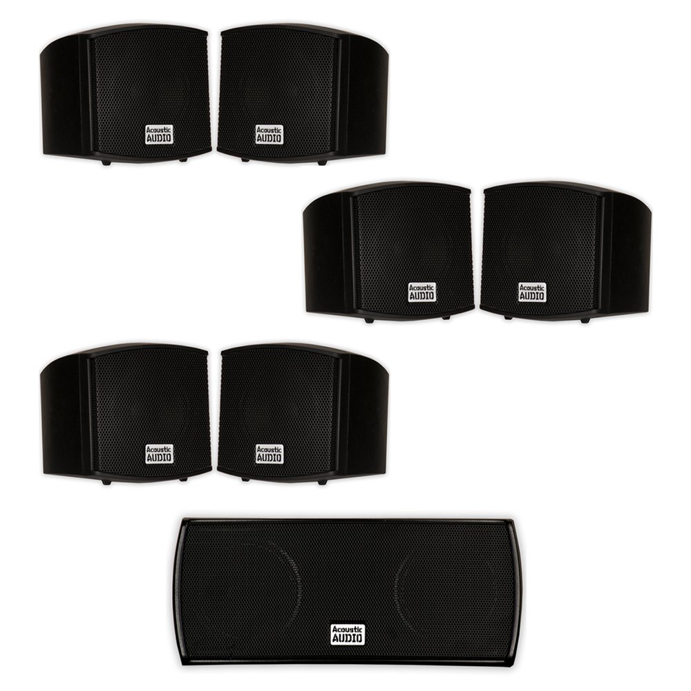 Acoustic Audio AA321B & AA32CB Wall Mountable Indoor Speakers - 7 Piece Home Theater Speaker System for Surround Sound, Movies & Music