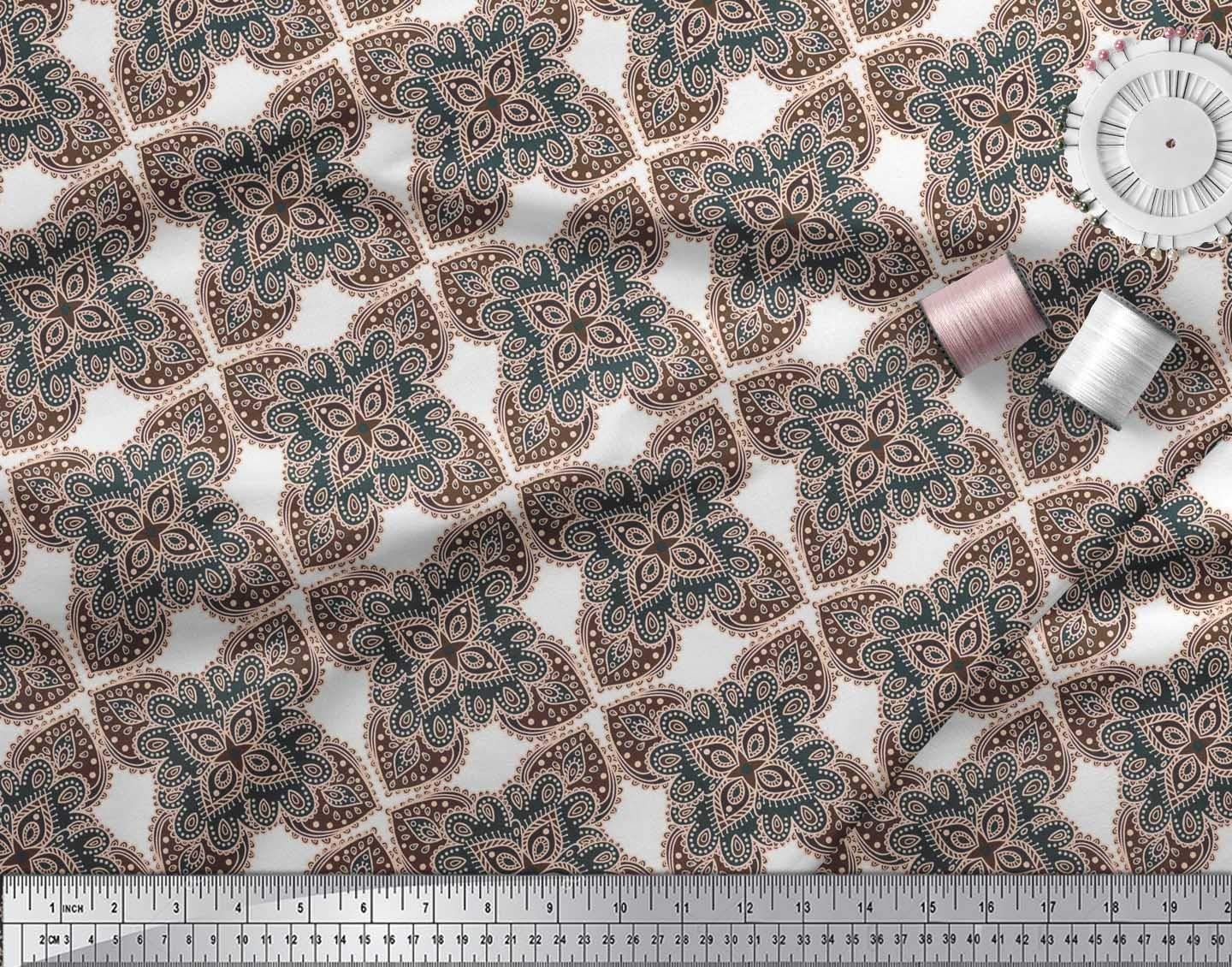 Soimoi Moss Georgette Brown Fabric by The Yard - 42 Inch Wide Floral Ethnic Print Material for Dresses, Scarves & DIY Crafts - Delicate Whimsical Patterns for Apparel Design & Home Decor Projects