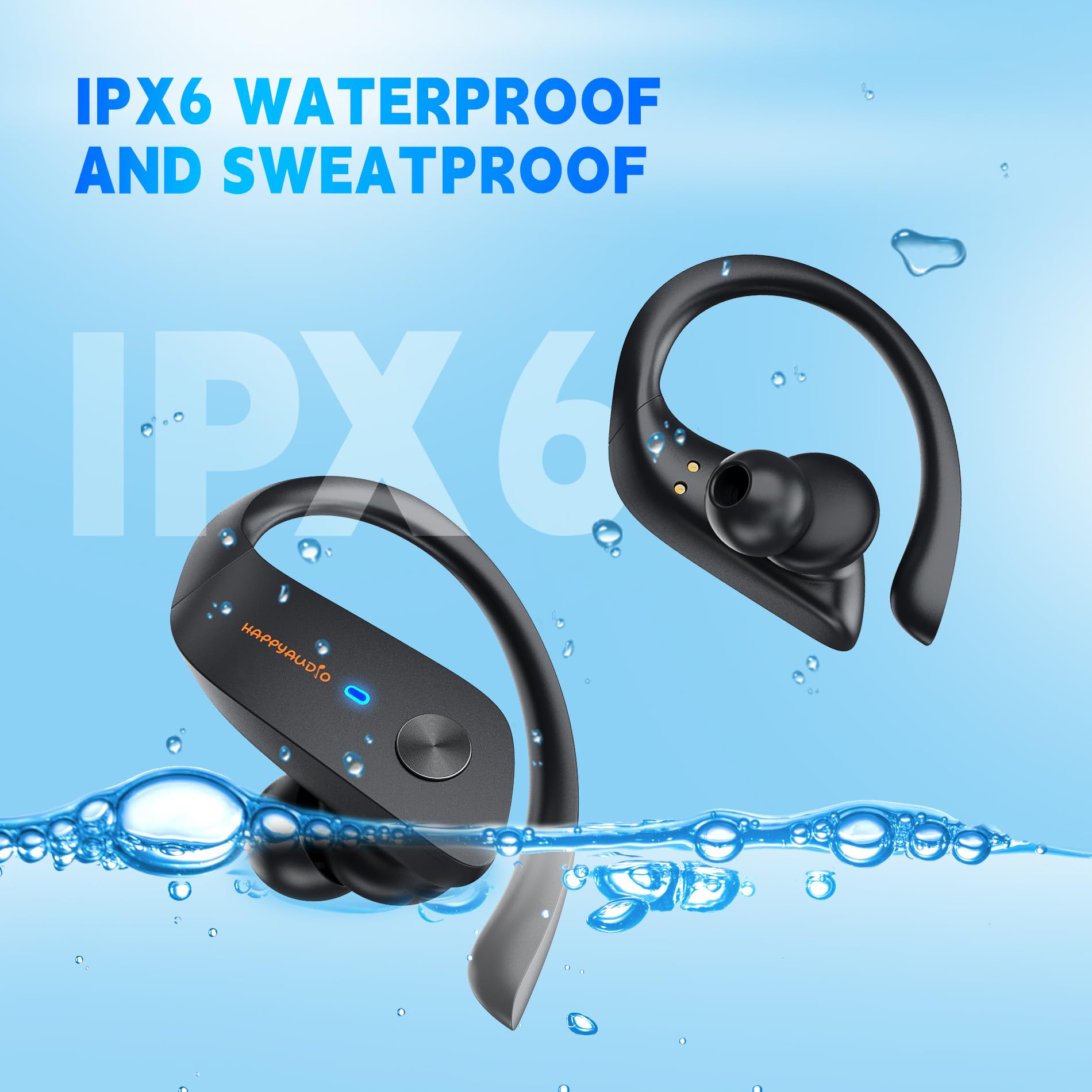 Wireless Bluetooth Headphones 5.3 TWS Sports Earbuds with ENC Noise Cancelling, IPX6 Waterproof, Button Control for iPhone Android - Perfect for Running, Gym Workouts & Outdoor Activities
