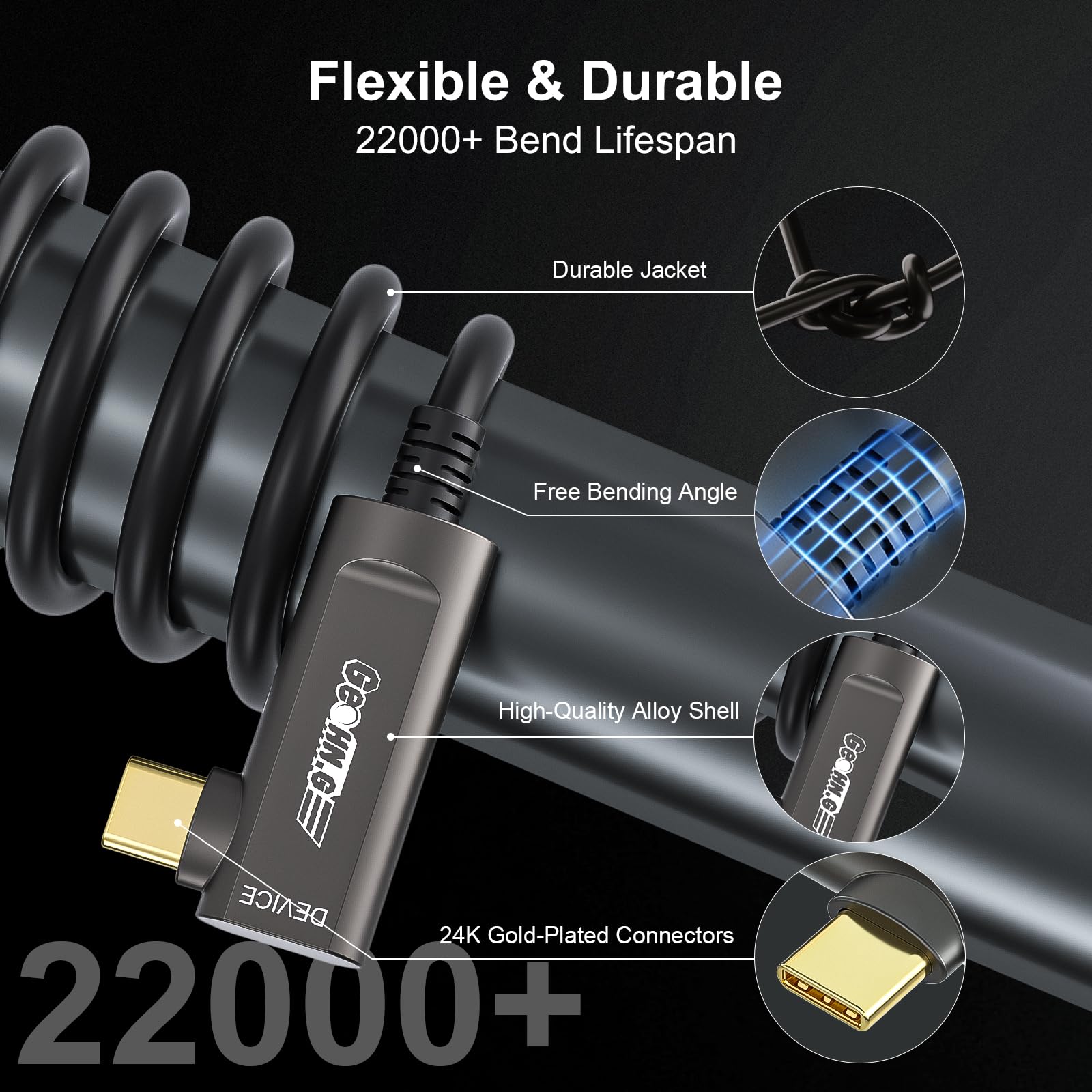 10M Active Optical USB 3.2 Gen 2 Cable (10Gbps) - 90° Right Angle USB-A to USB-C Fiber Optic Long Distance Cable for VR/AR Headsets, Oculus Quest 2, Webcams, Cameras, Mini PCs - Perfect for Gaming, Streaming & Professional Studio Setups