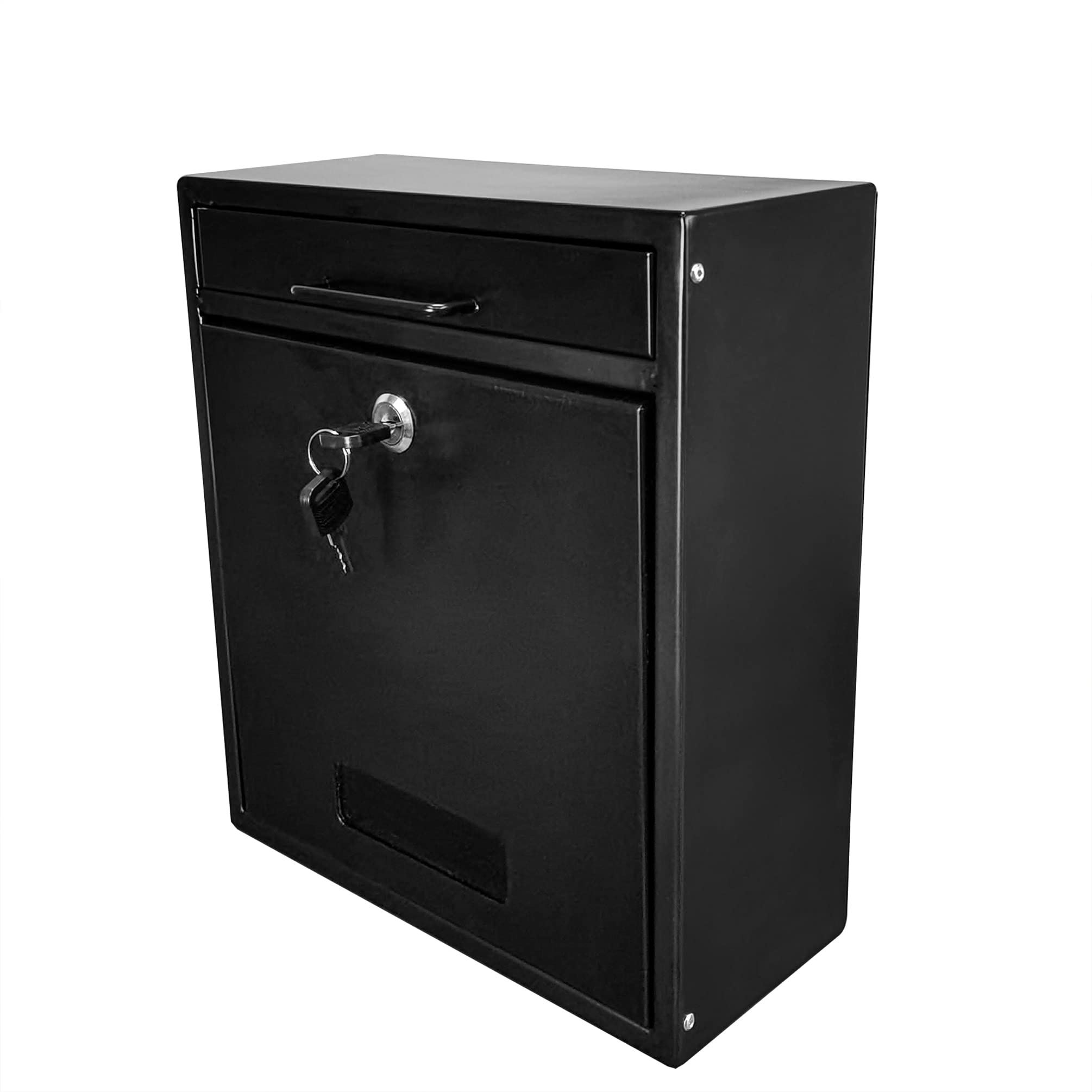 FixtureDisplays® Black Outdoor Locking Drop Box - Wall Mounted Mailbox & Suggestion Box with Secure Key Lock - Perfect for Home, Office, Apartment & Commercial Use (11119-BLACK-NEW-NF)
