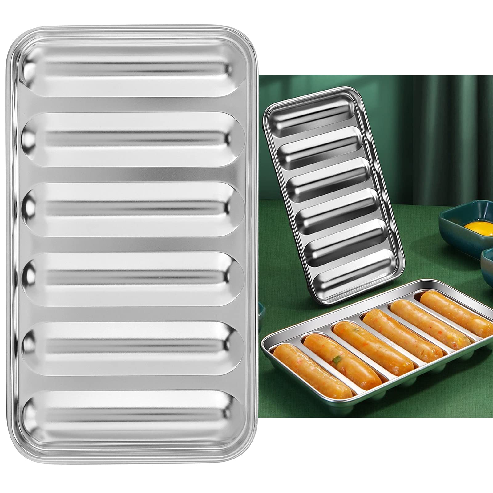 Pilipane 6-Cavity Stainless Steel Sausage Mold for Homemade Hot Dogs & Sausages - Non Stick, Oven & Steamer Safe - Perfect for DIY Sausage Making at Home, BBQ Parties, and Meal Prep