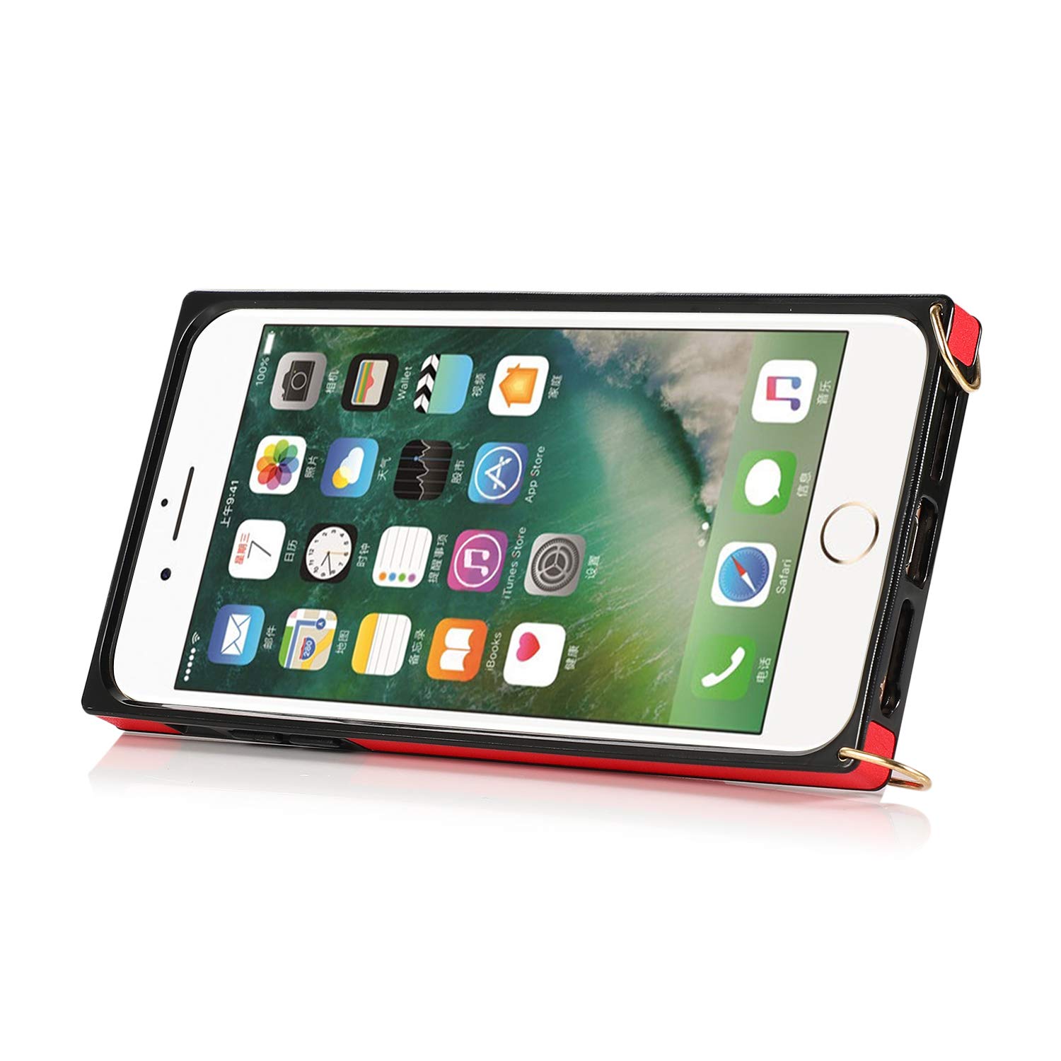 Shockproof Crossbody Phone Wallet Case for iPhone 6/6s - Full Body Protection with Kickstand, Finger Strap & Card Holder (Red) | Perfect for Travel, Shopping & Hands-Free Convenience
