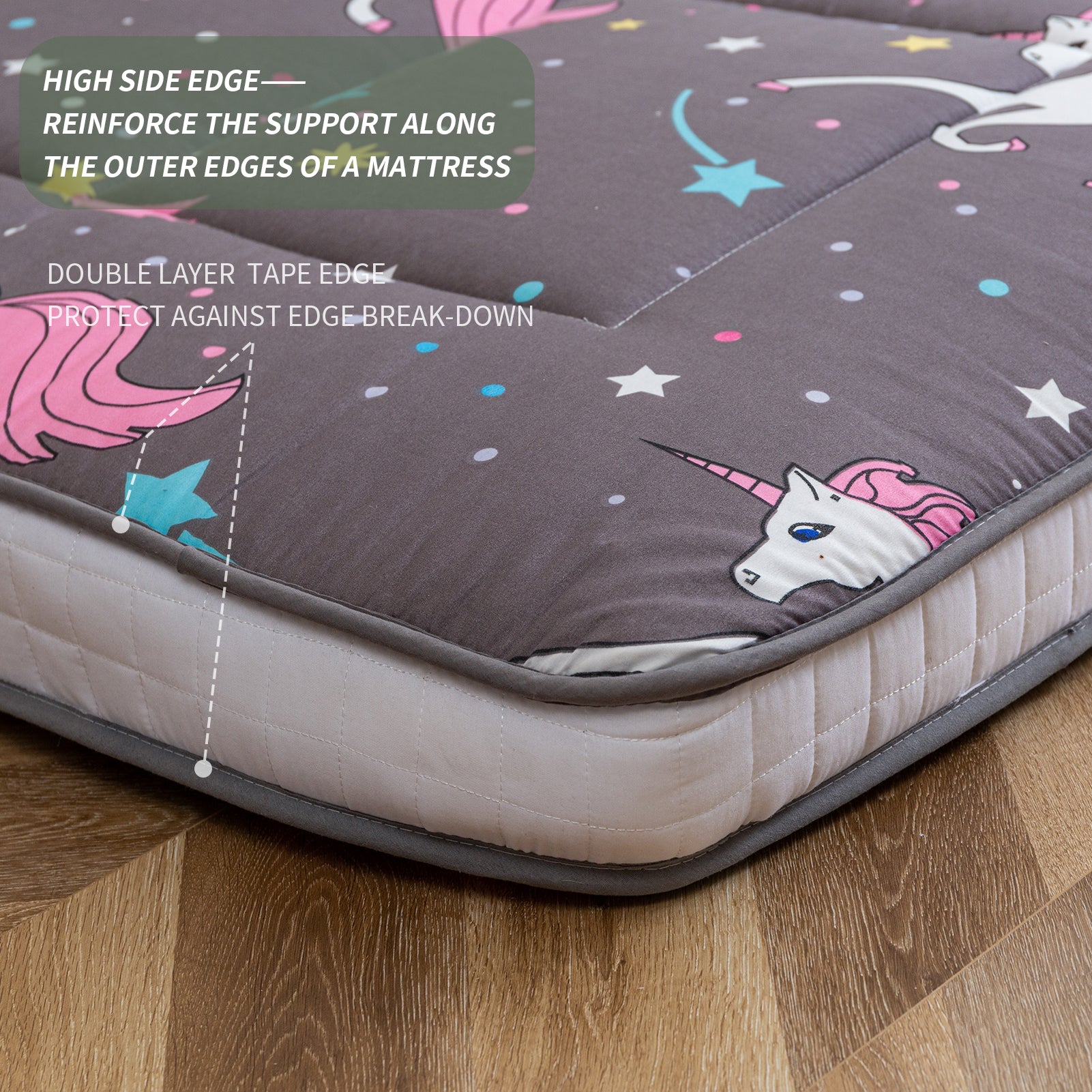 MAXYOYO Unicorn Pattern Padded Japanese Floor Mattress - Extra Thick Foldable Sleeping Pad for Camping, Travel & Home Use - Perfect for Guest Beds, Couch Lounging & Outdoor Adventures