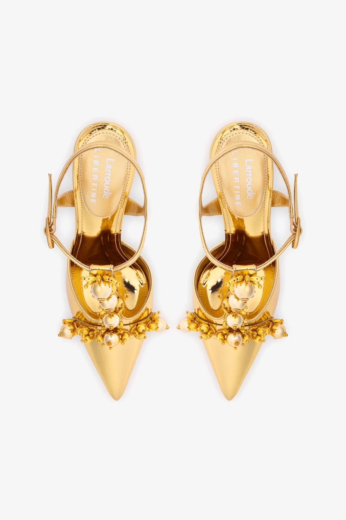 Larroudé x Libertine Gold Specchio & Golden Balls Heels - Women's Luxury Party Pumps for Weddings, Evening Events & Special Occasions
