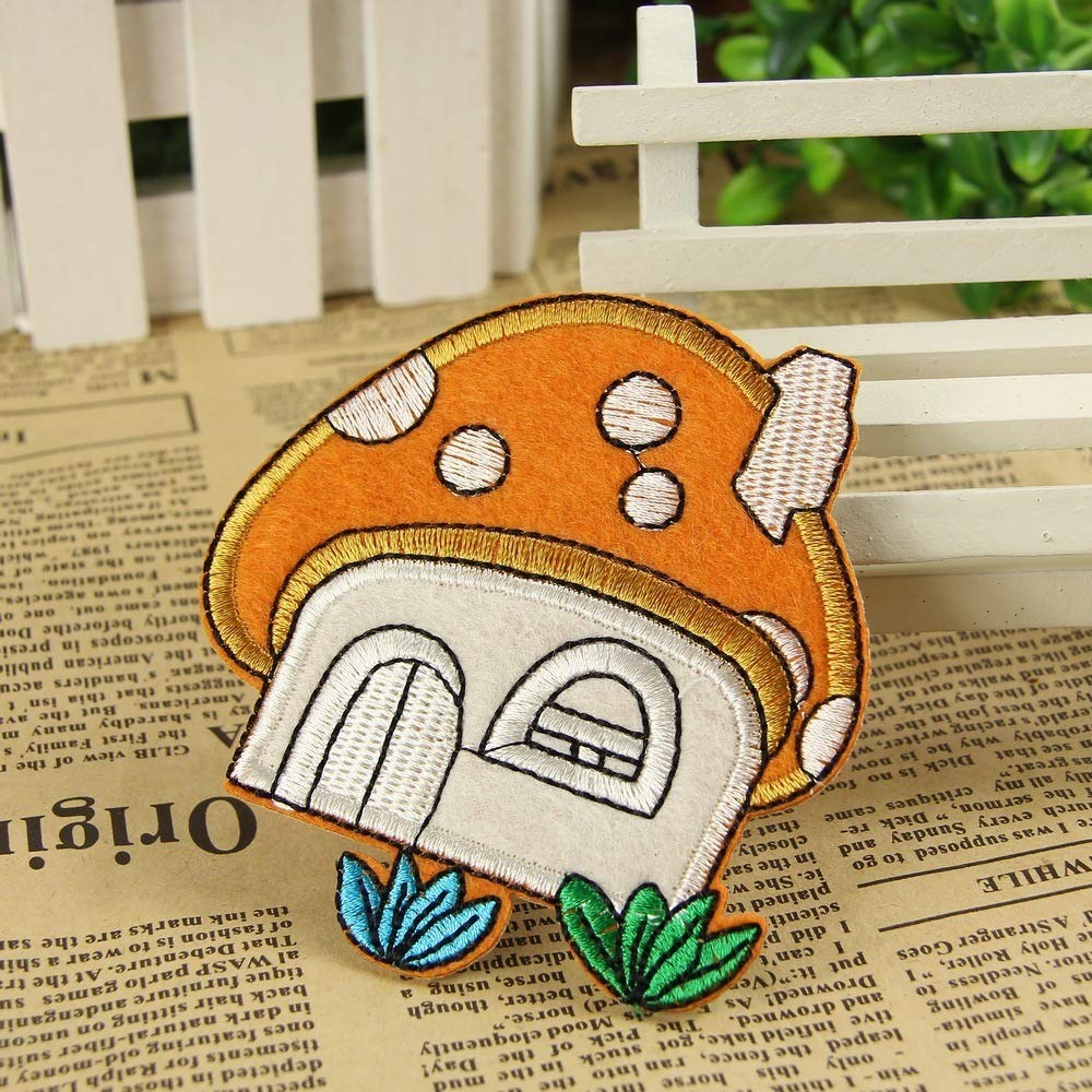 Iron on Fabric Patch - Mushroom House Design - FP36 - DIY Sewing & Embroidery Patches for Clothes, Jackets, Bags - Cute Home Decor & Fashion Accessory