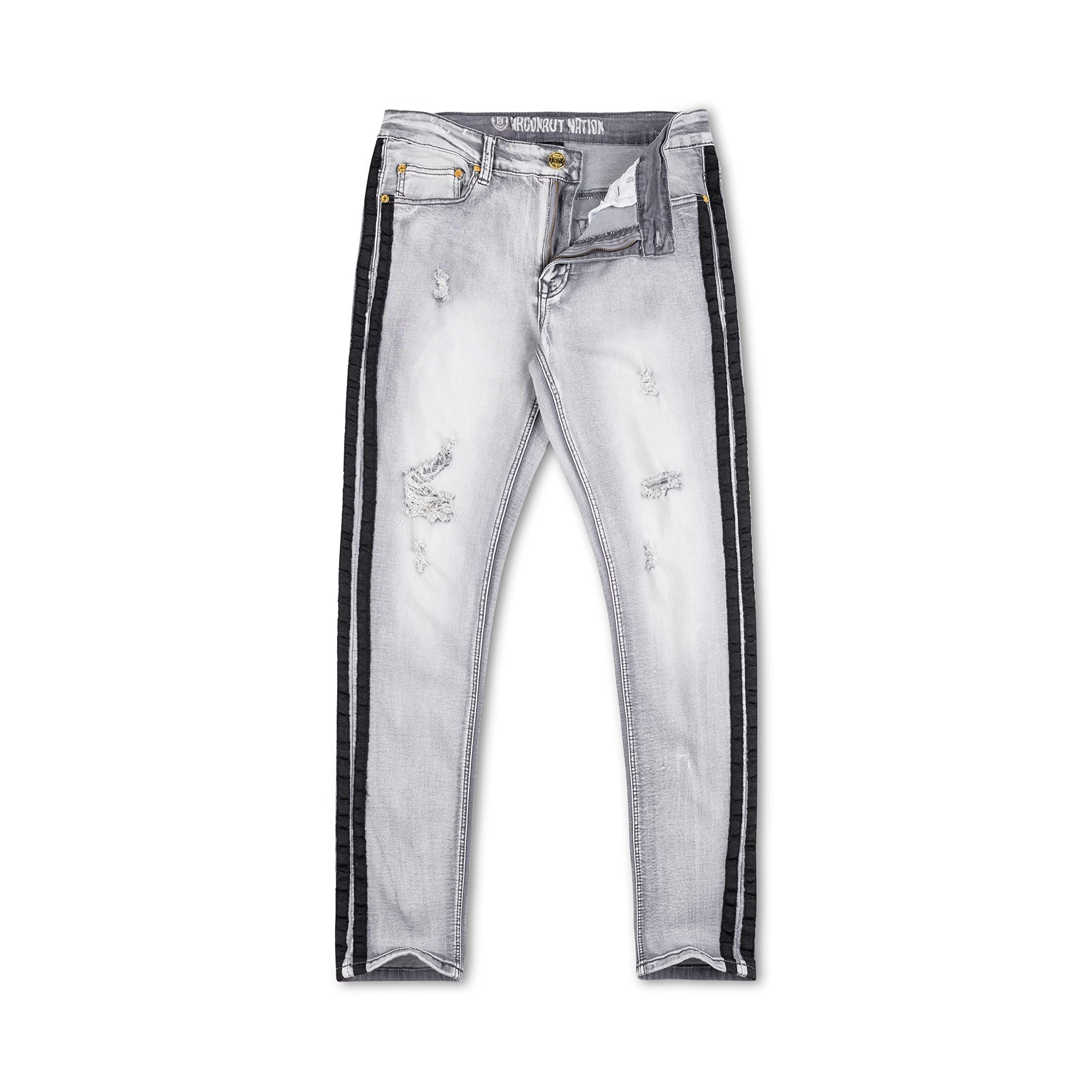 Argonaut Nations RIP Stripe Jeans Grey - Distressed Denim Pants for Men | Trendy Streetwear & Casual Style | Perfect for Everyday Wear, Parties, and Urban Fashion