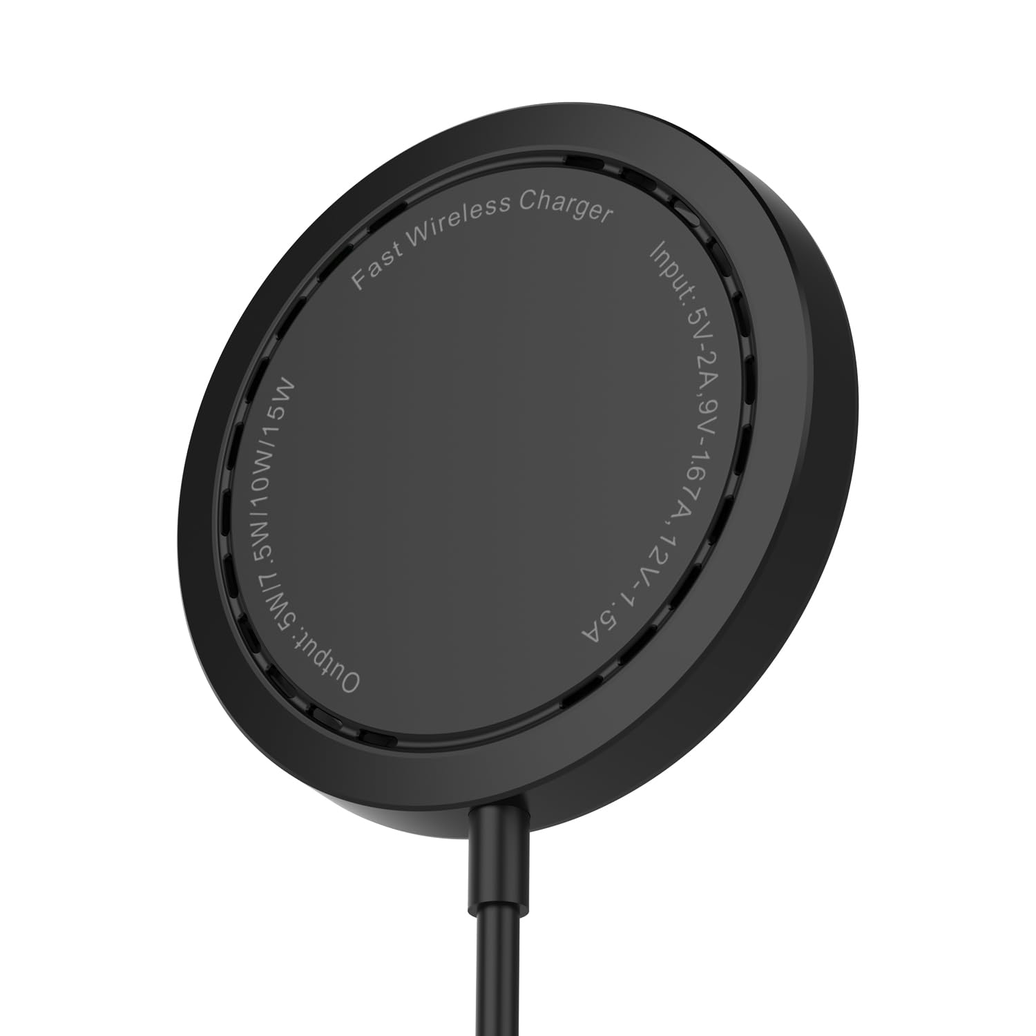 15W Max Fast Magnetic Wireless Charger Pad for iPhone 15/14/13/12 - USB-A Converter Included - Black - Perfect for Home, Office & Car Charging