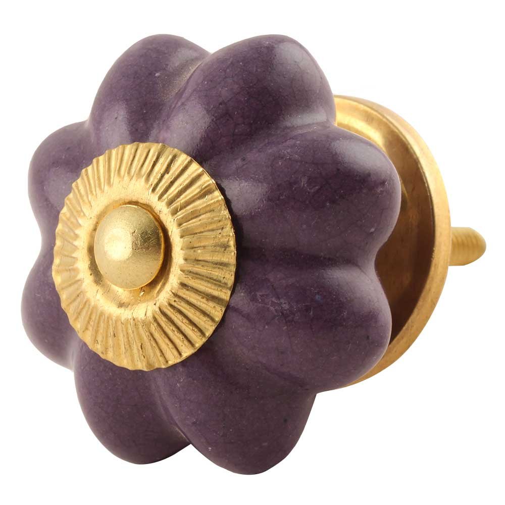 16-Piece Purple Ceramic Crackle Pumpkin Drawer Knobs - Vintage Kitchen Cabinet Hardware & Dresser Pulls - Decorative Cabinet Handles for Home Decor (Perfect for Farmhouse, Shabby Chic & Cottage Style Kitchens)
