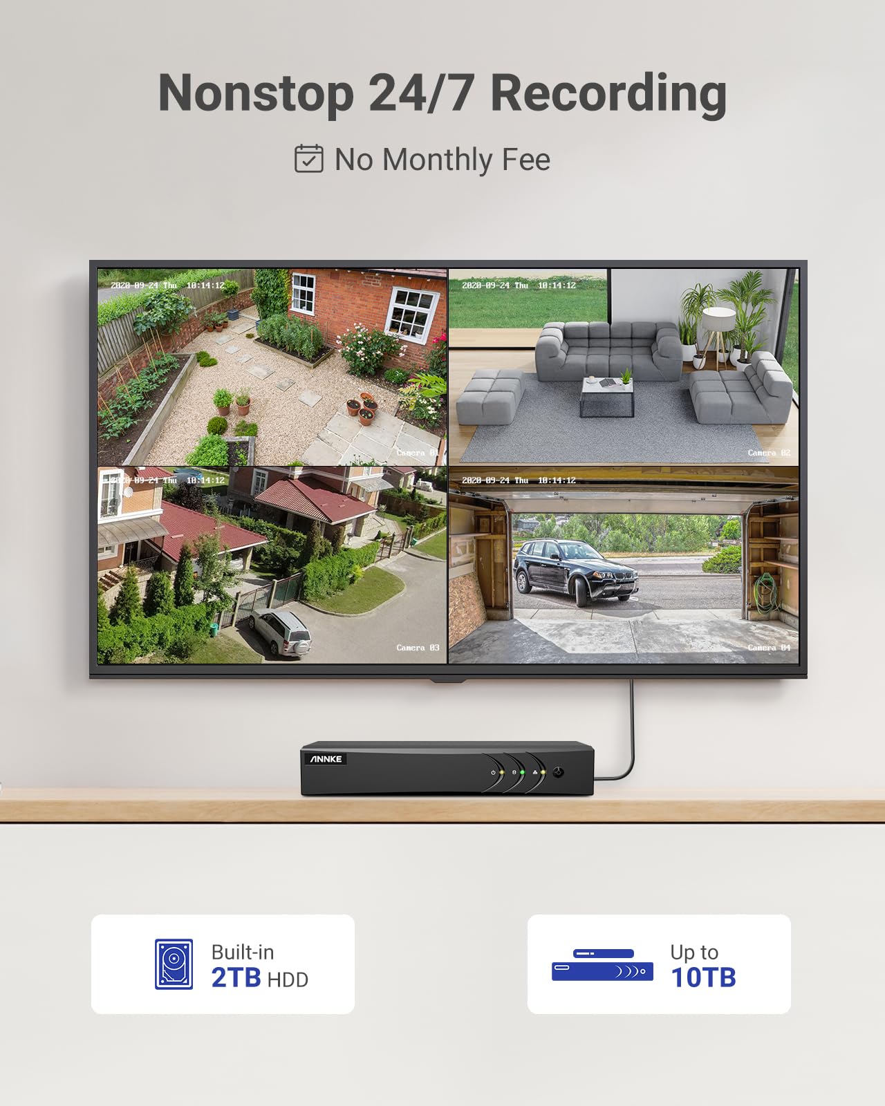ANNKE 16CH 3K Lite FHD AI Security Camera System with 2TB HDD & 8X 2MP Weatherproof CCTV Cameras | Smart Human/Vehicle Detection | 24/7 Day & Night Vision | Remote View via Smartphone | Ideal for Home Security, Business Surveillance & Outdoor Monitoring