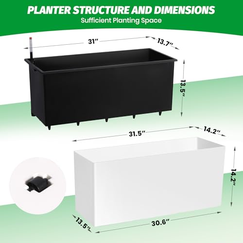 GARVEE 31 Inch Outdoor Planters Set of 2 - Self Watering Tall Planters with Wheels, Water Level Indicator & Drainage Holes - Large Decorative Flower Pots for Patio, Porch, Garden - Perfect for Herbs, Flowers & Small Trees