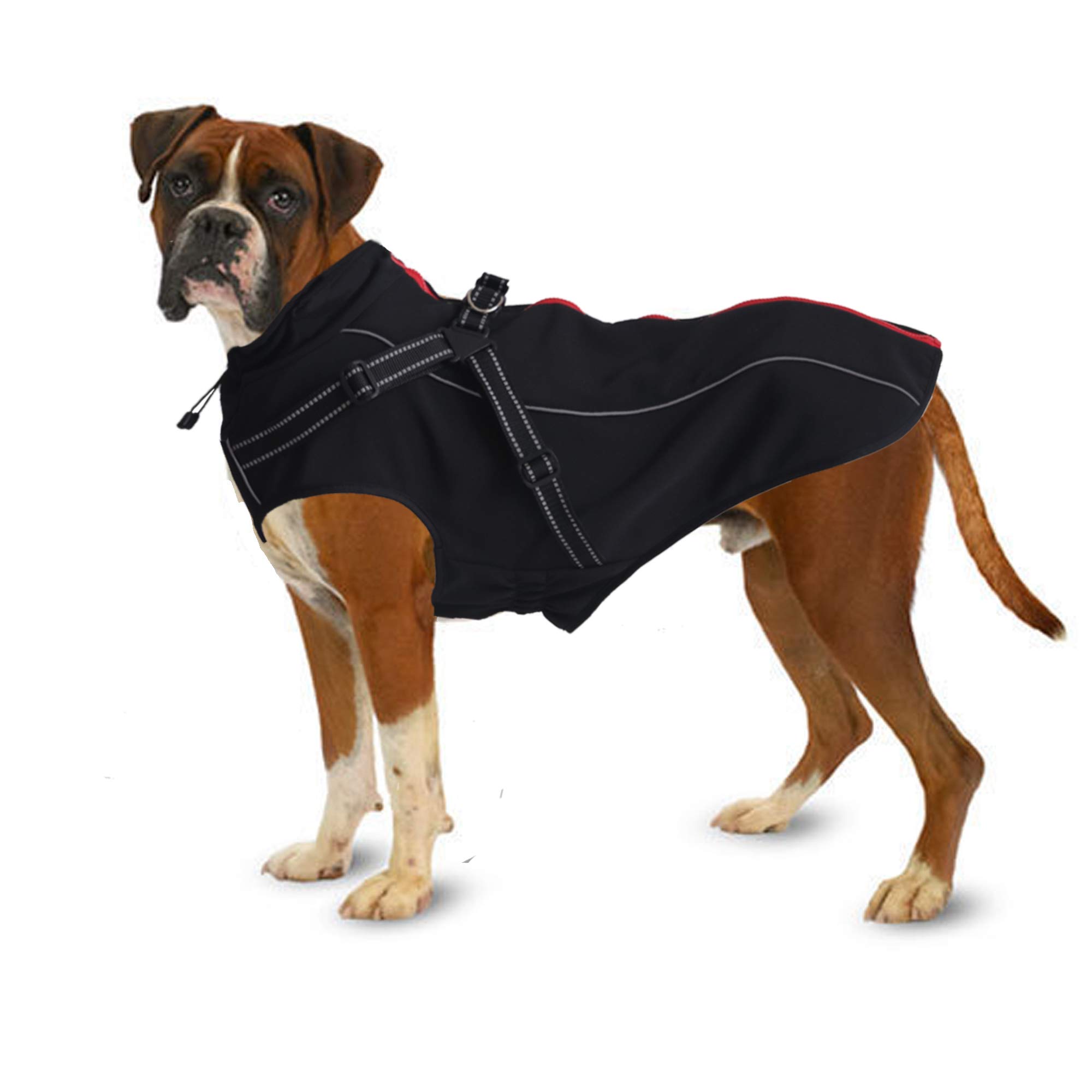 Lifeunion Reflective Waterproof Dog Jacket with Harness - Winter Warm Coat for Medium & Large Dogs, High Neckline Collar - Perfect for Outdoor Hiking, Running & Cold Weather (XL, Black)