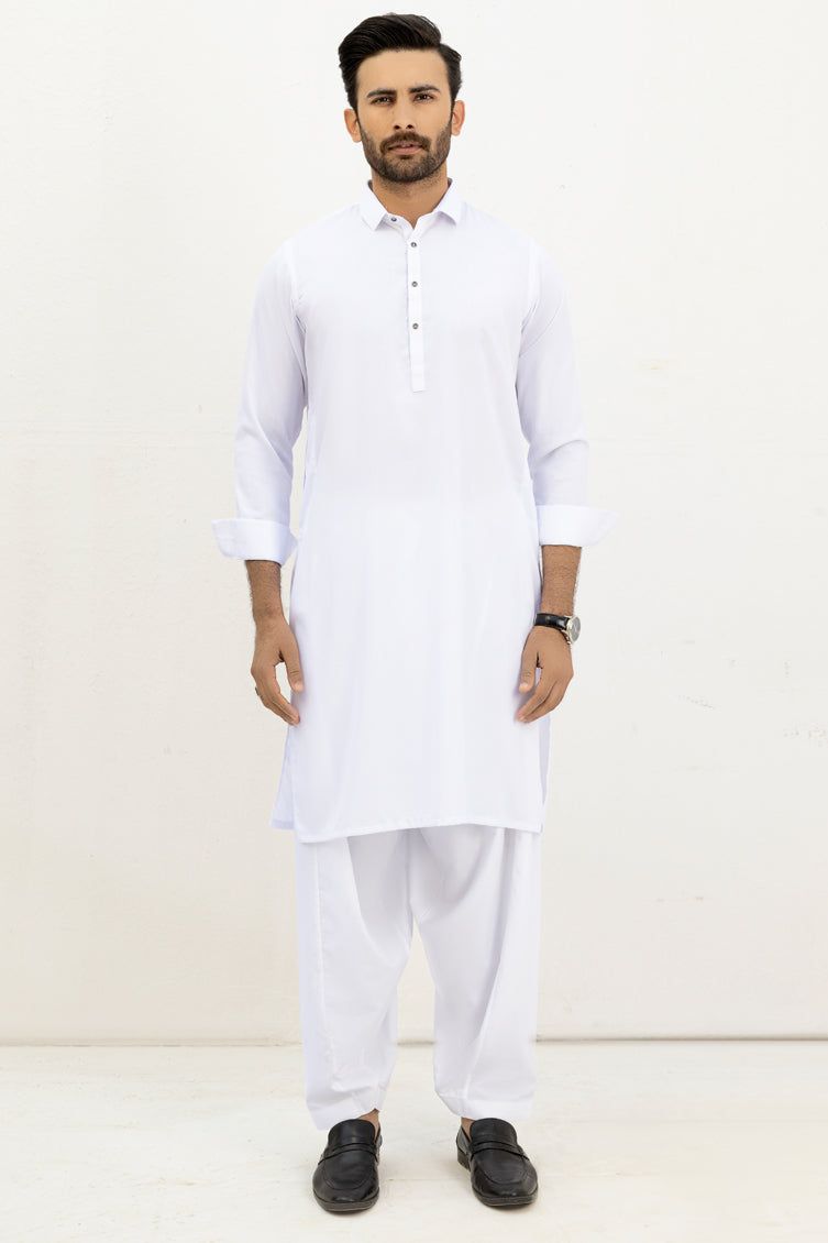 Premium Blended White Kameez Shalwar by J. Junaid Jamshed - Traditional Pakistani Outfit for Men - Perfect for Eid, Weddings & Special Occasions
