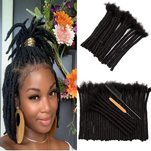 Lovenea 8 Inch 70 Strands Human Hair Dreadlock Extensions - 0.8cm Width Permanent Loc Extensions for Women & Men (Natural Black 1B#) - Perfect for Protective Styles, Braiding, and Natural Hair Care