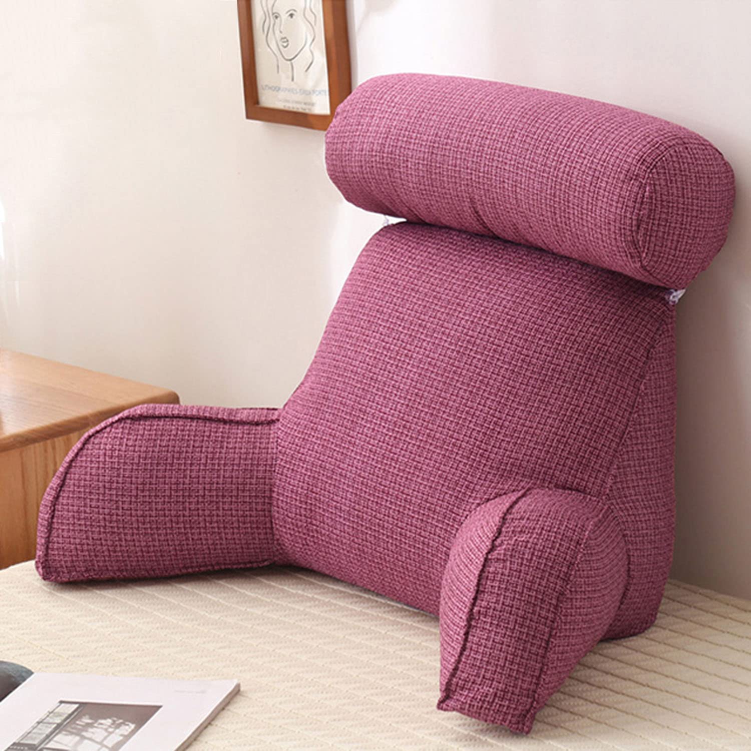 Reading Pillow Bed Wedge Backrest with Detachable Arms & Neck Roll - Ergonomic Support Cushion for Back Pain Relief, Invisible Zipper Design - Perfect for Reading in Bed, Watching TV, or Lounging Comfortably