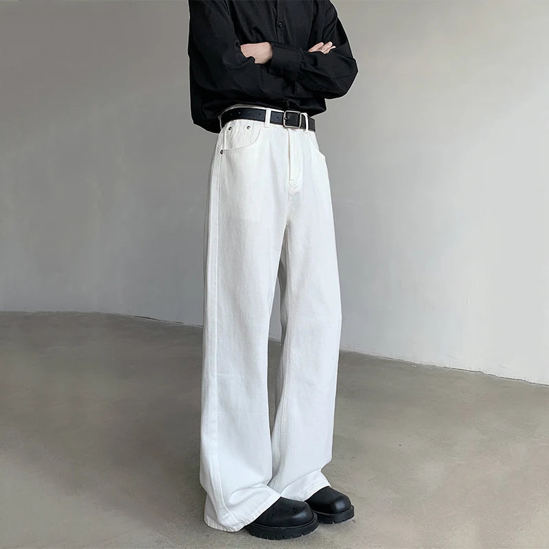 American Style Men's Jeans - Casual Straight Wide Leg Denim Pants for Men with Loose Fit & Zipper | Solid Color Trendy Male Bottoms (Style 9C6405) | Perfect for Everyday Wear, Street Fashion & Casual Outings