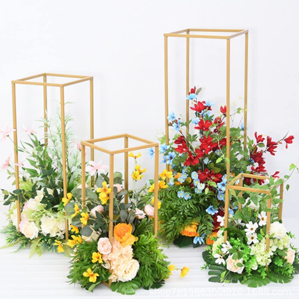 4 Pcs Gold Metal Flower Stand - Geometric Vase Holder for Wedding, Birthday & Themed Events | Elegant Floral Display for Centerpieces, Home Decor & Party Arrangements