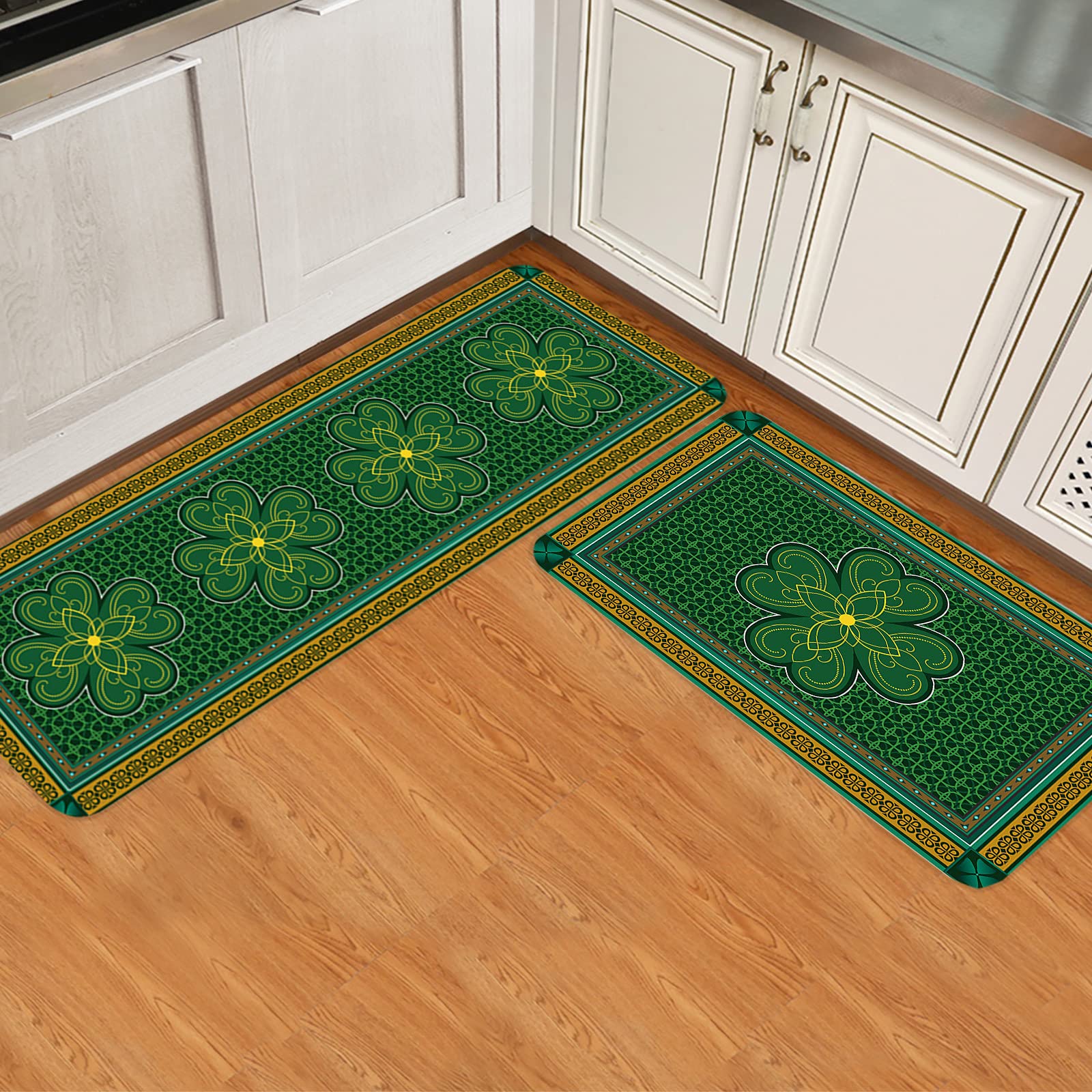 St. Patrick's Day Kitchen Mats - Anti-Fatigue Non-Slip 2-Piece Set for Cooking & Standing Comfort