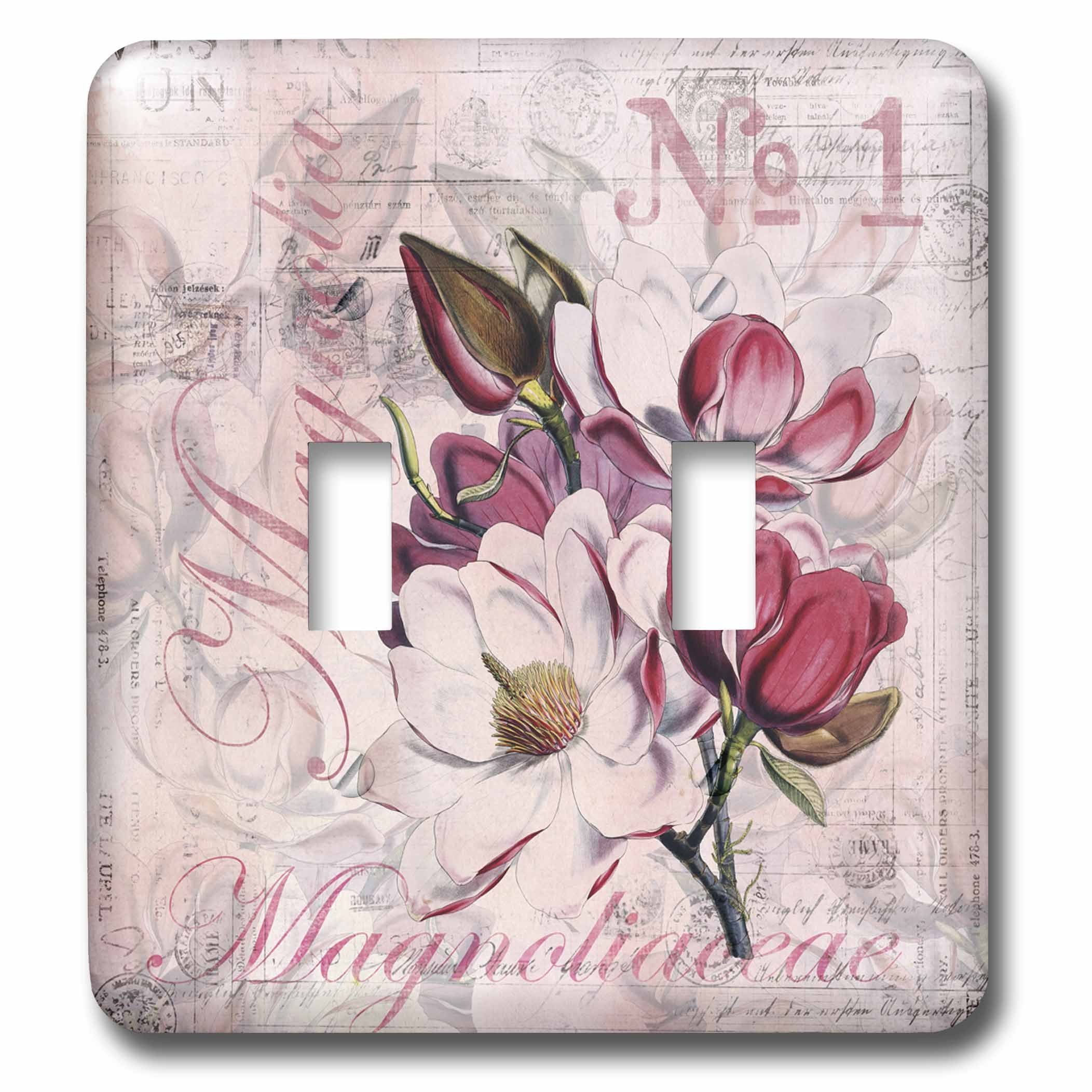3dRose Multicolor Magnolia Flower Illustration with Typography Toggle Switch - Decorative Wall Plate for Home & Office Decor | Perfect for Living Room, Bedroom, Kitchen, or Gift Idea