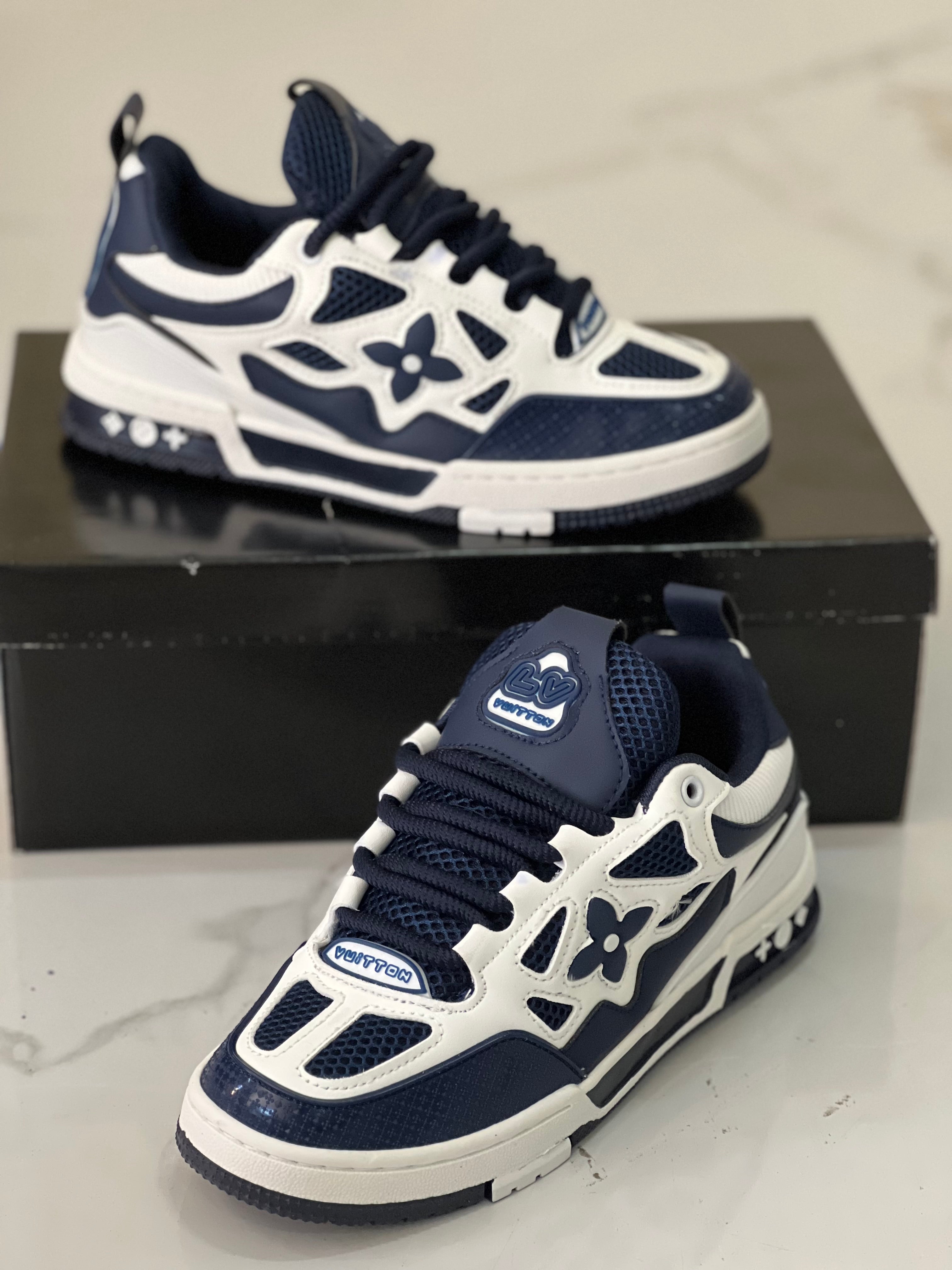 Authentic Louis Vuitton Skate Sneakers - Blue & White Colorway | Men's Luxury Streetwear Shoes for Casual Wear & Skateboarding