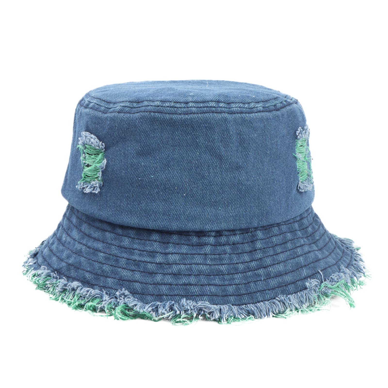 Vintage Washed Denim Bucket Hat for Women & Teens - Ripped Frayed Fisherman Cap with Packable Design - Outdoor Sun Hat for Beach, Hiking & Summer Fashion