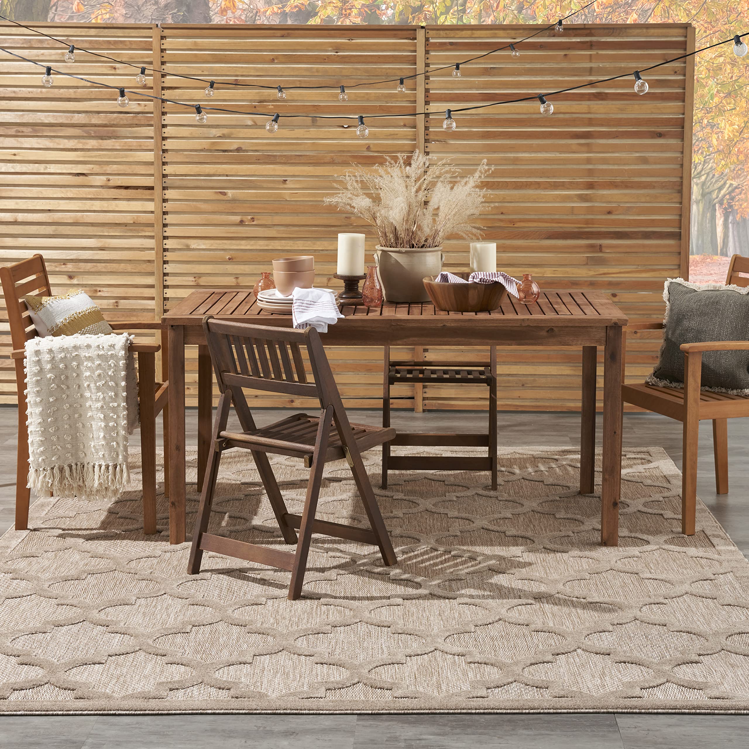 Nourison Easy Care Moroccan Trellis 7' x 10' Area Rug - Natural Beige, Non-Shedding & Easy Cleaning | Perfect for Bedroom, Living Room, Dining Room, Outdoor Deck & Patio Decor