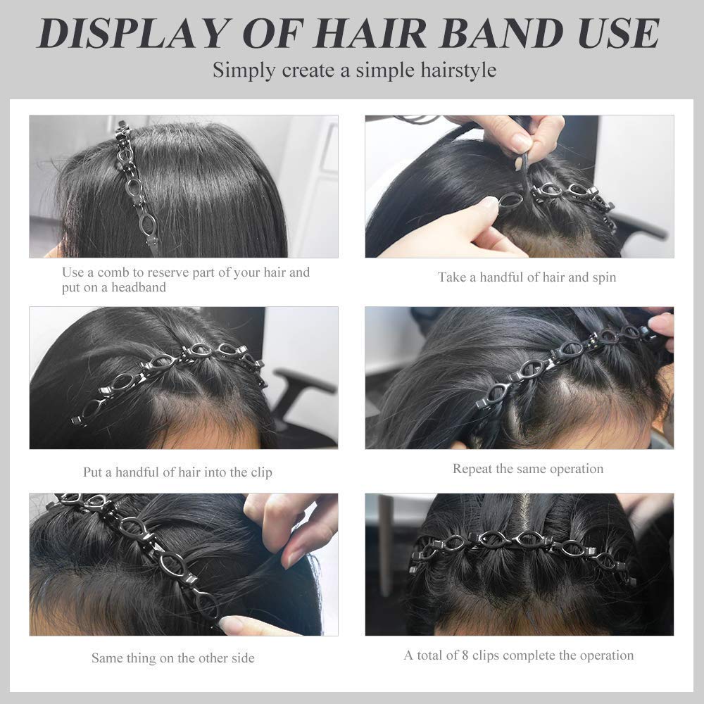 Skvilla Double Layer Twister Plait Headbands & Hair Clips for Women & Girls - Barrettes for Thin or Thick Hair, Double Bangs Hairstyle, Alligator Clips (Pack of 2, Black) - Perfect for School, Work, Parties & Everyday Styling