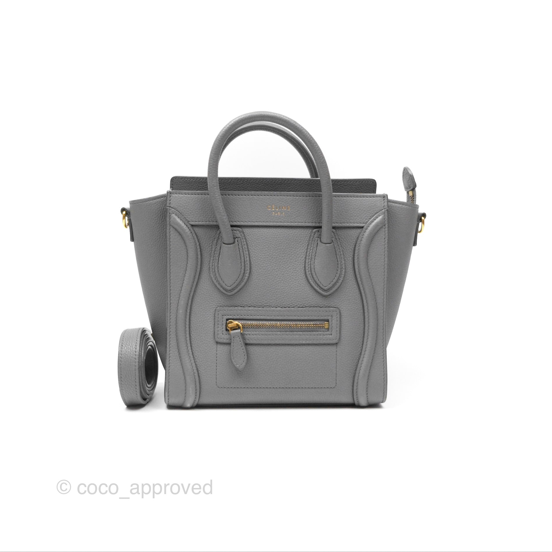 Celine Nano Luggage Bag in Grey Drummed Calfskin Leather - Perfect for Work, Travel & Everyday Luxury Handbag