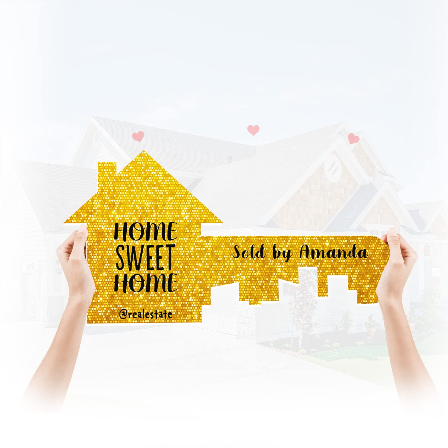 Custom Photo Props - Giant Realtor Key with Gold Sparkle (Size L) - Real Estate Sold Sign, Marketing Supplies & Closing Gifts for Agents - Perfect for Open Houses, Client Celebrations & Social Media Promotion