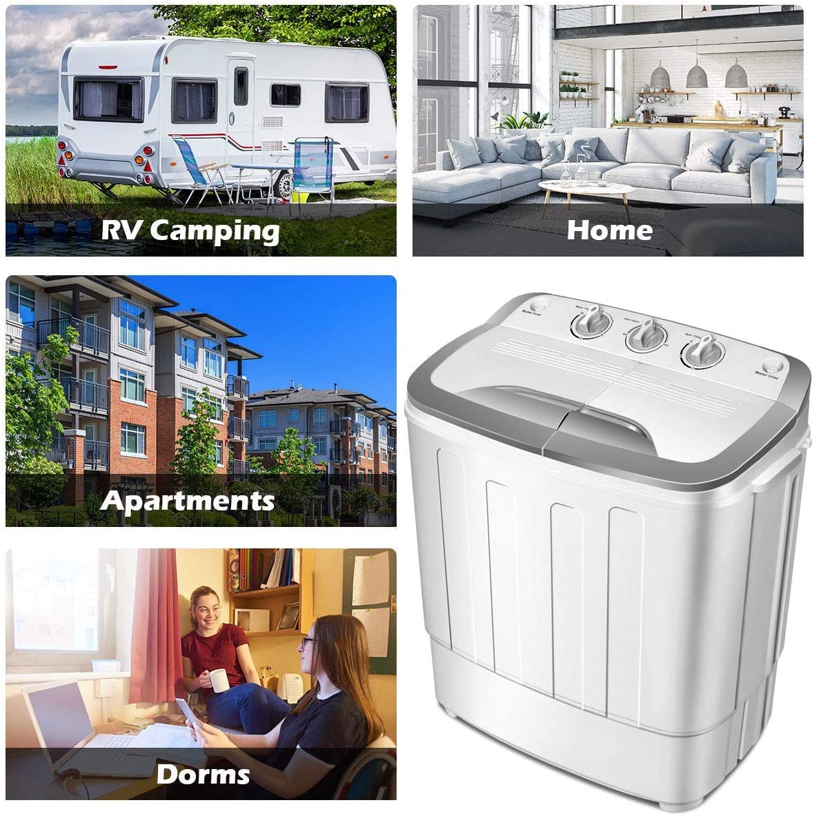 FUTADA Washing Machine - Compact Laundry Machine for Small Spaces, Gray | Portable Washer for Apartments, RVs & Dorm Rooms