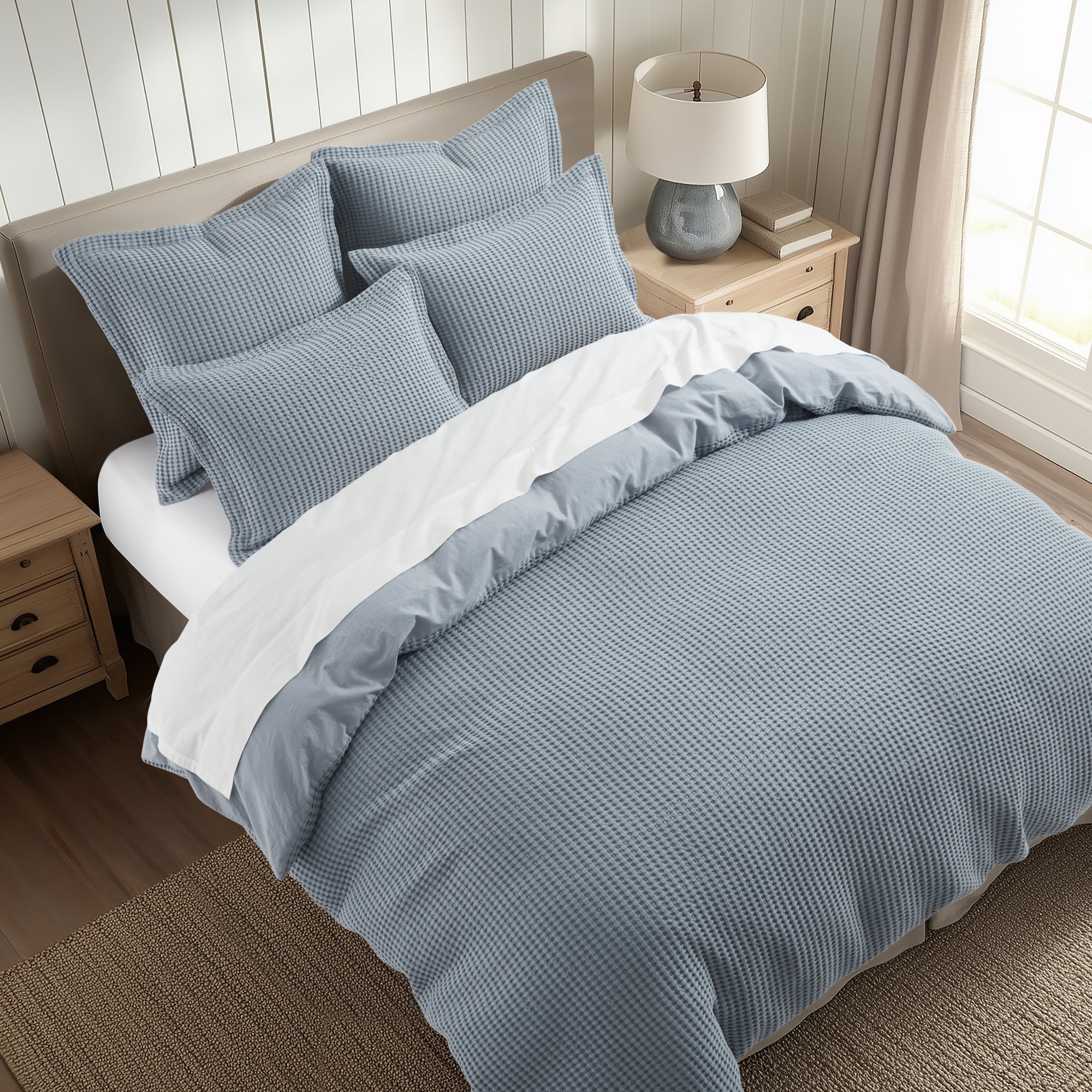 Mills Waffle Duvet Cover Set - Soft Textured Bedding for Cozy Comfort - Perfect for Master Bedroom, Guest Room & Dorm Decor