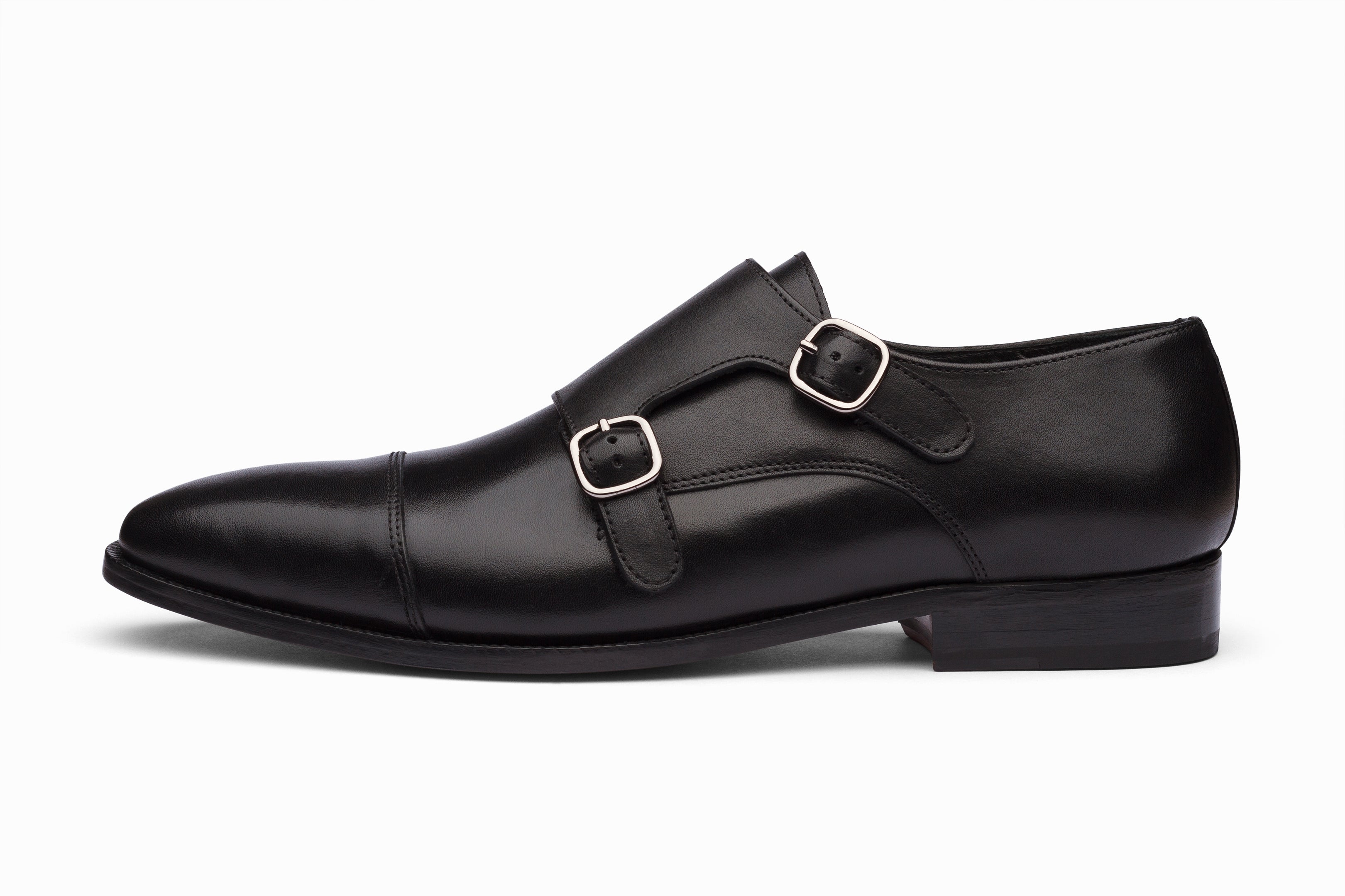 Men's Black Toecap Double Monk Strap Dress Shoes - Classic Formal & Business Attire for Office, Weddings & Special Occasions