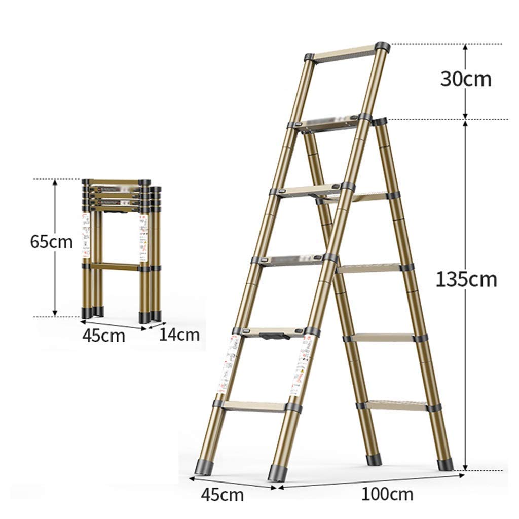 5-Tier Aluminum Folding Step Stool with Handgrip - Portable Lightweight Ladder for Home & Office Use - Perfect for Reaching High Shelves, Changing Light Bulbs & Home Organization