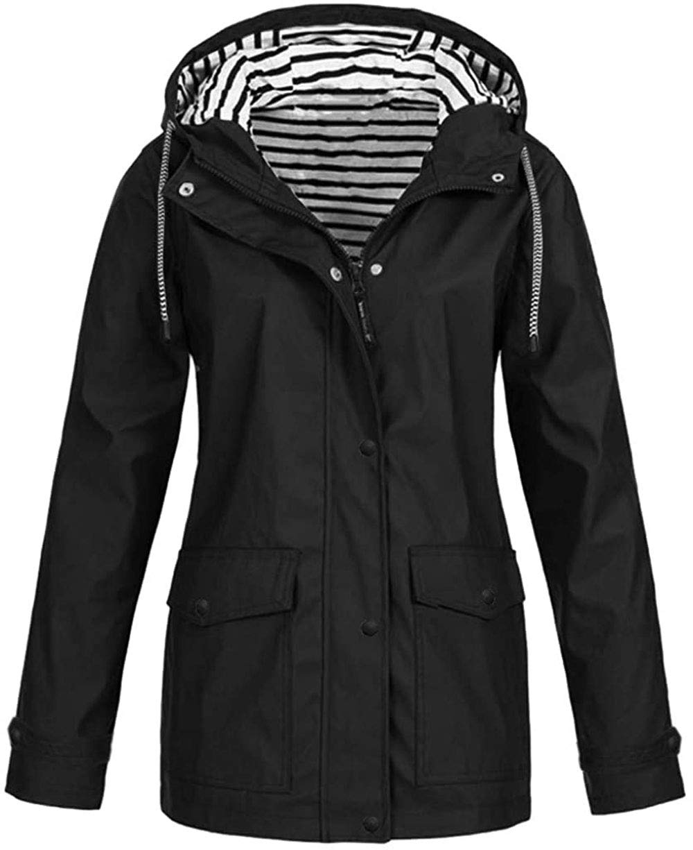 Waterproof Windproof Women's Raincoat with Zipper Pockets - Long Sleeve Outdoor Rain Jacket for Plus Size - Perfect for Hiking, Commuting & Bad Weather Protection