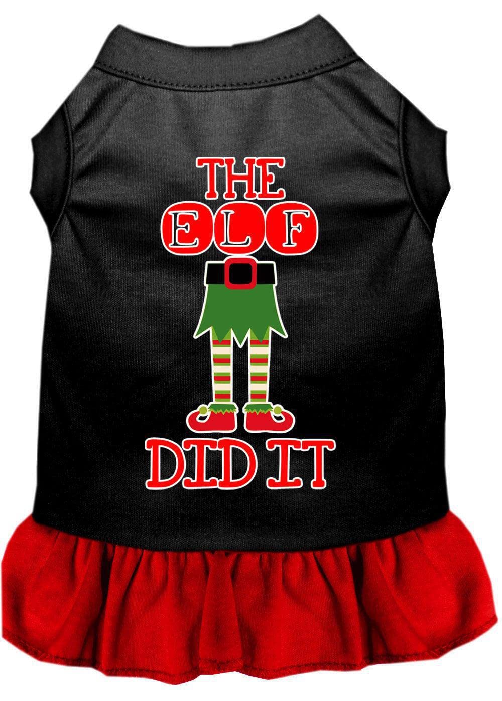 Funny Christmas Pet Dog & Cat Dress - 'The Elf Did It' Screen Printed Black & Red Costume for Small Pets (10-14 lbs) | Perfect for Holiday Parties & Festive Photos