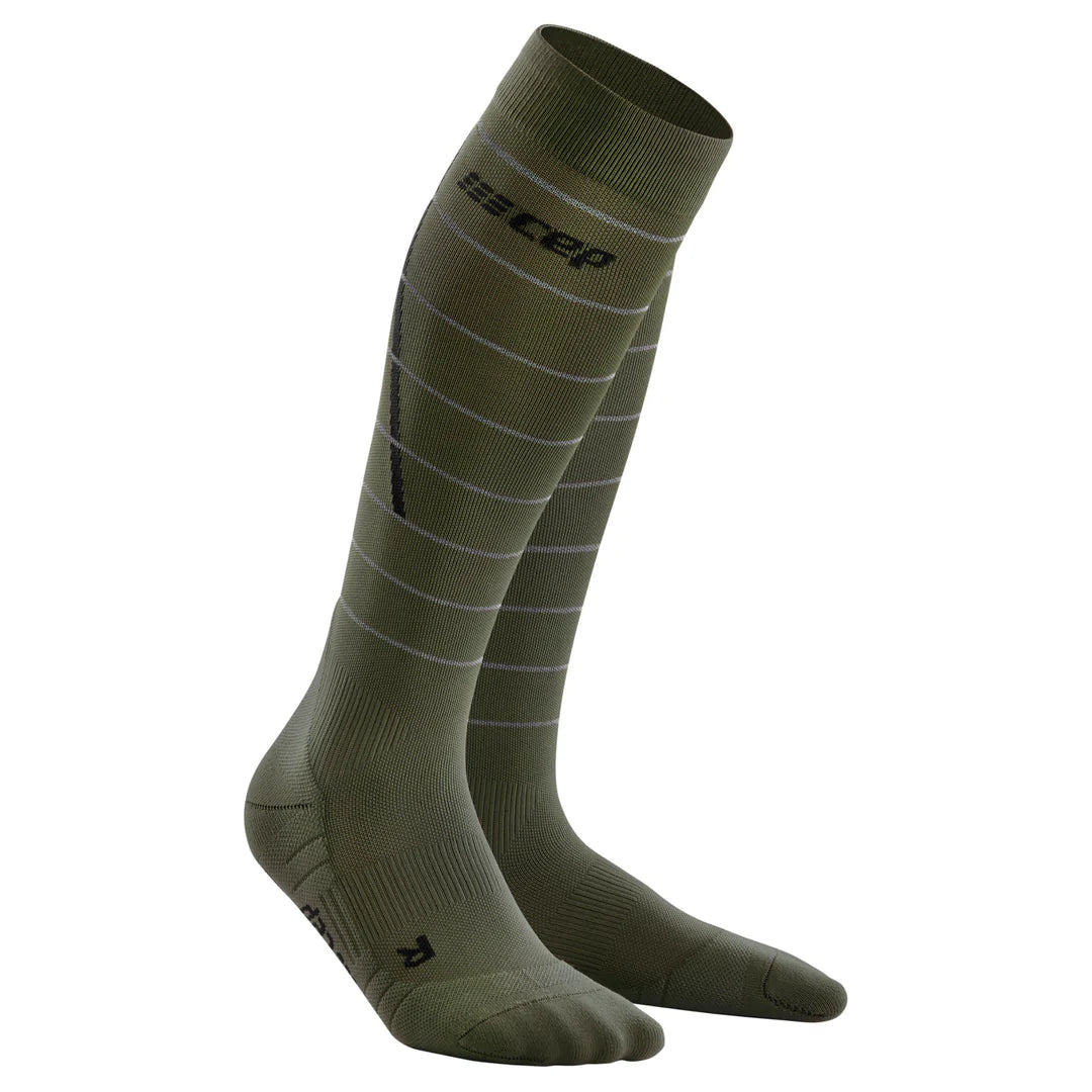 Reflective Compression Socks for Men - High Performance Tall Athletic Socks with Reflective Strips (Green) - Ideal for Running, Cycling & Nighttime Workouts
