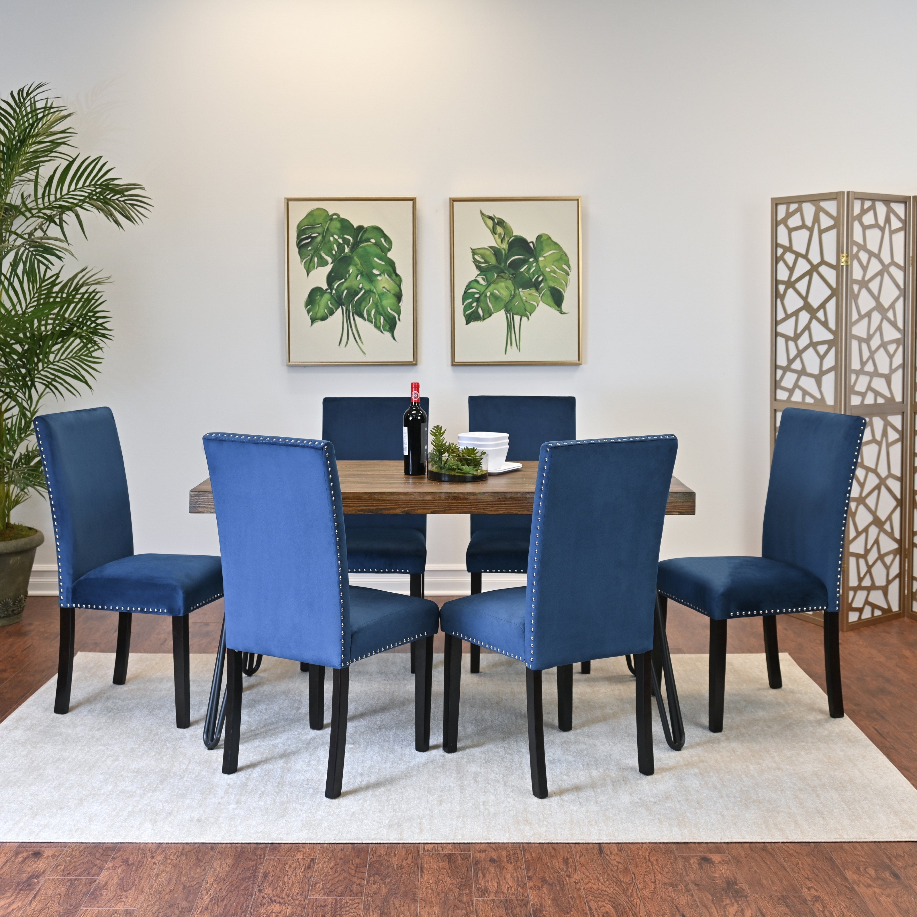 Roundhill Furniture Ashzo 7-Piece Dining Set with Hairpin Leg Table and 6 Chairs | Modern Kitchen & Dining Room Furniture for Family Gatherings & Entertaining
