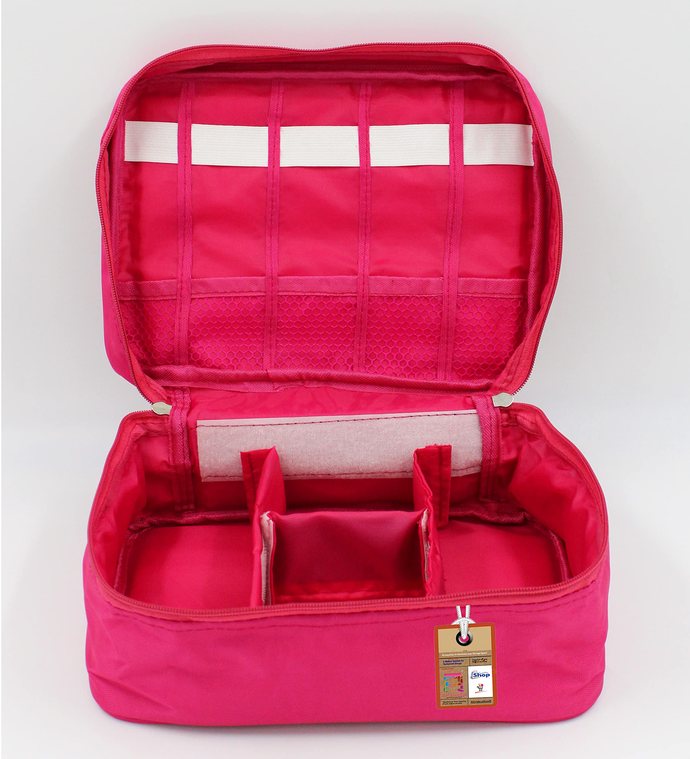 Waterproof Fabric Cosmetic Bag for Women - Adjustable Makeup Pouch & Jewelry Organizer, Travel Vanity Case with Multiple Compartments, Pink Grooming Storage Box for Home, Office and Vacation Use