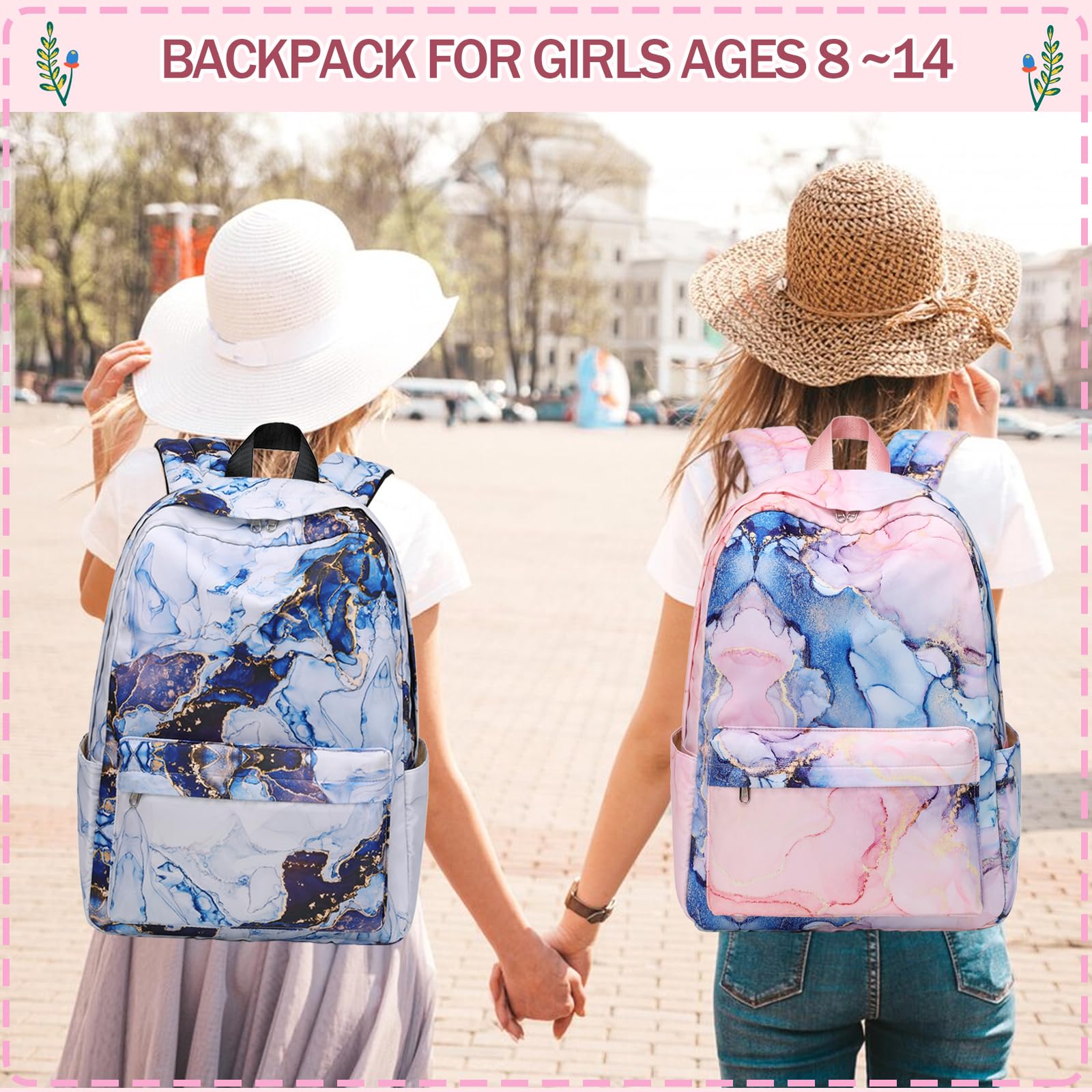 AUIVTY School Backpack for Girls & Boys - Teens Bookbag with Lunch Box Set - Large Navy Blue Backpack for Elementary & Middle School - Perfect for Daily Use, School Trips & Outdoor Activities