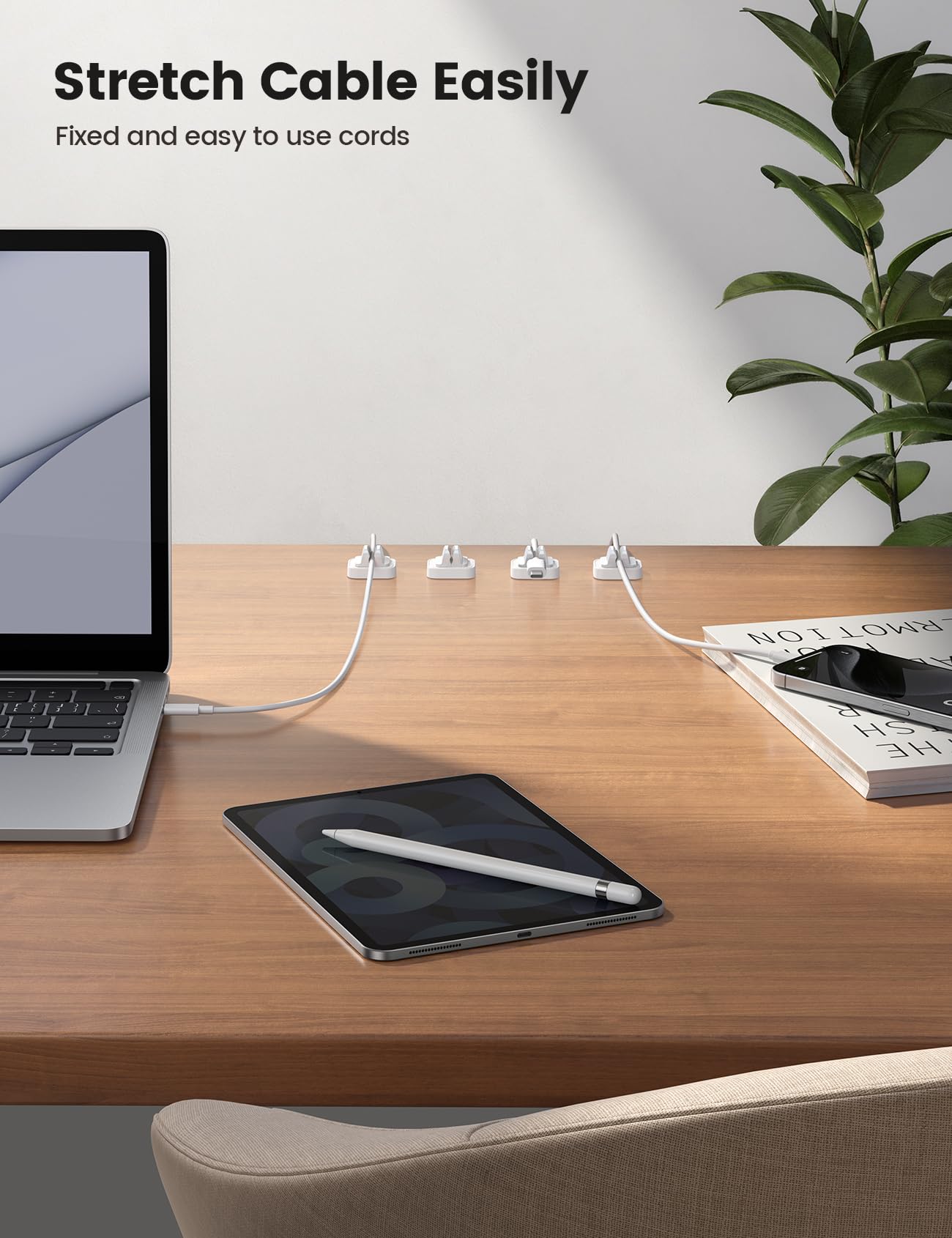 5-Pack Spring Fixed Cord Holder Clips - Adjustable Cable Management Organizer for Desk, Wall, Car & Nightstand | Phone Charger Cord Organizer | Perfect for Home, Office & Travel Use