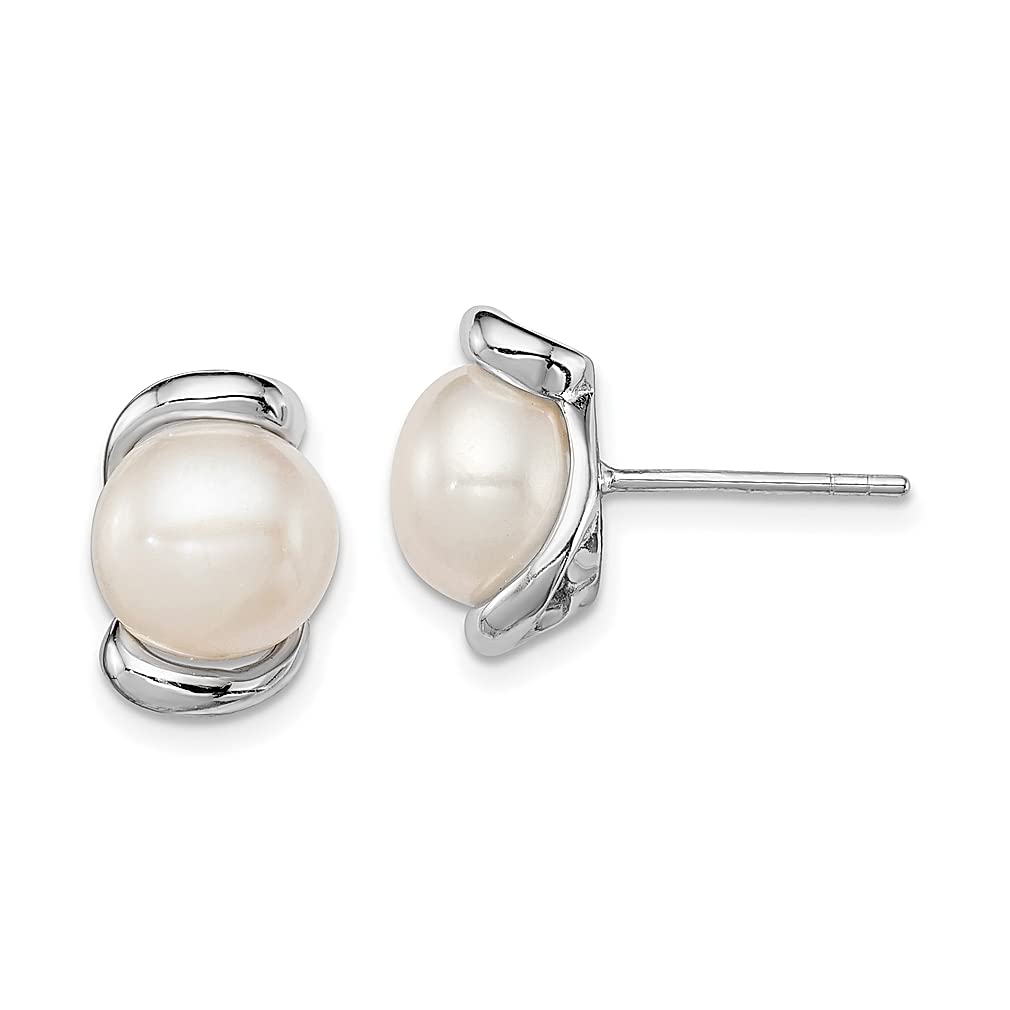 925 Sterling Silver 9mm White Freshwater Cultured Pearl Stud Earrings for Women - Elegant Ball Button Post Earrings, Perfect Gift for Her - Ideal for Weddings, Parties & Everyday Wear
