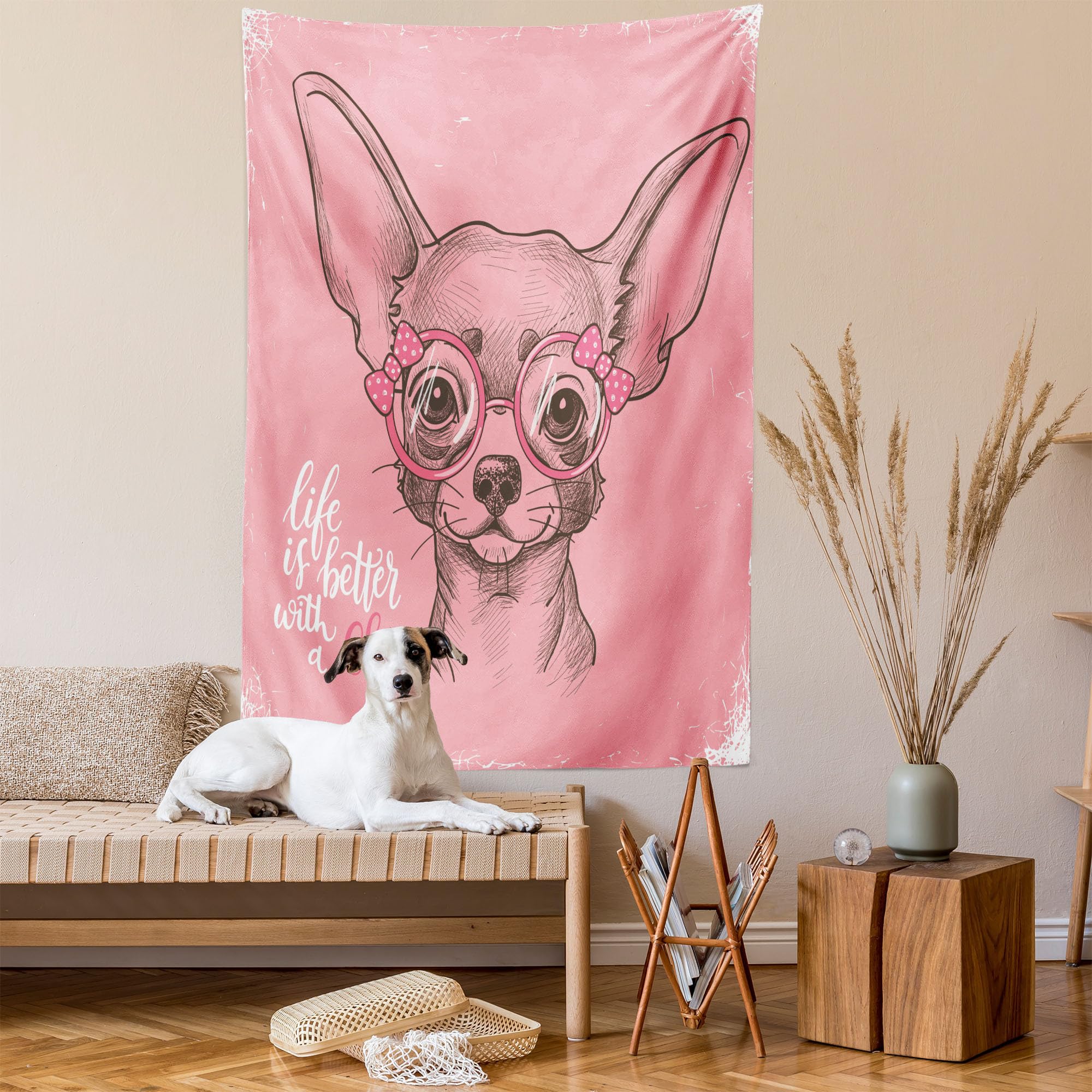 Ambesonne Dog Tapestry King Size - Chihuahua Sketch Wall Art for Bedroom Decor, 23