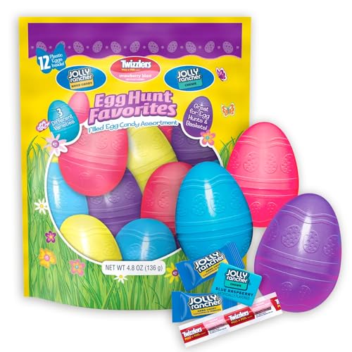 Hershey's Easter Egg Hunt Candy Assortment - 4.5oz Pack with Jolly Rancher Hard Candy, Twizzlers Strawberry & Jolly Rancher Chews - Individually Wrapped Filled Easter Eggs - 3 Variety Candy Mix for Easter Baskets, Party Favors and Holiday Treats