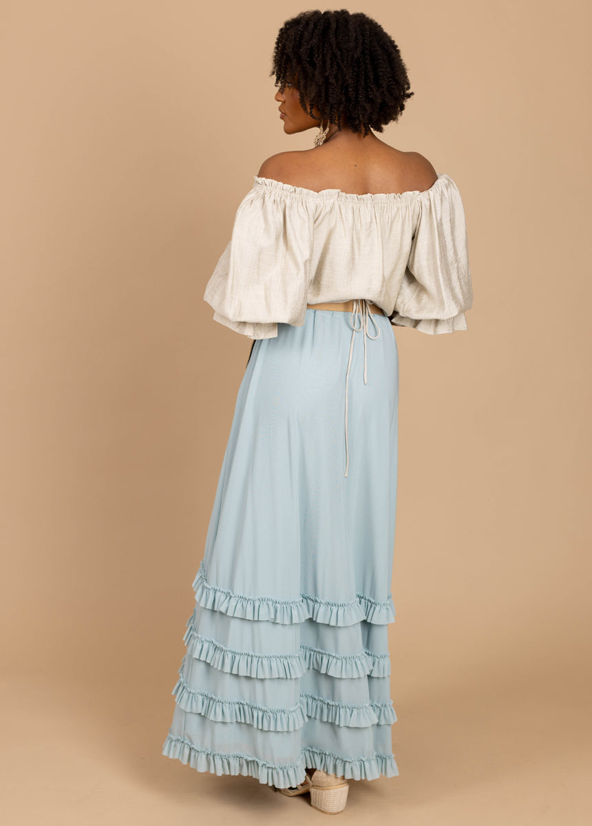 Eadie Skirt in Ice Blue | Flowy Midi Skirt for Women | Perfect for Summer Outfits, Beach Vacations & Casual Date Nights