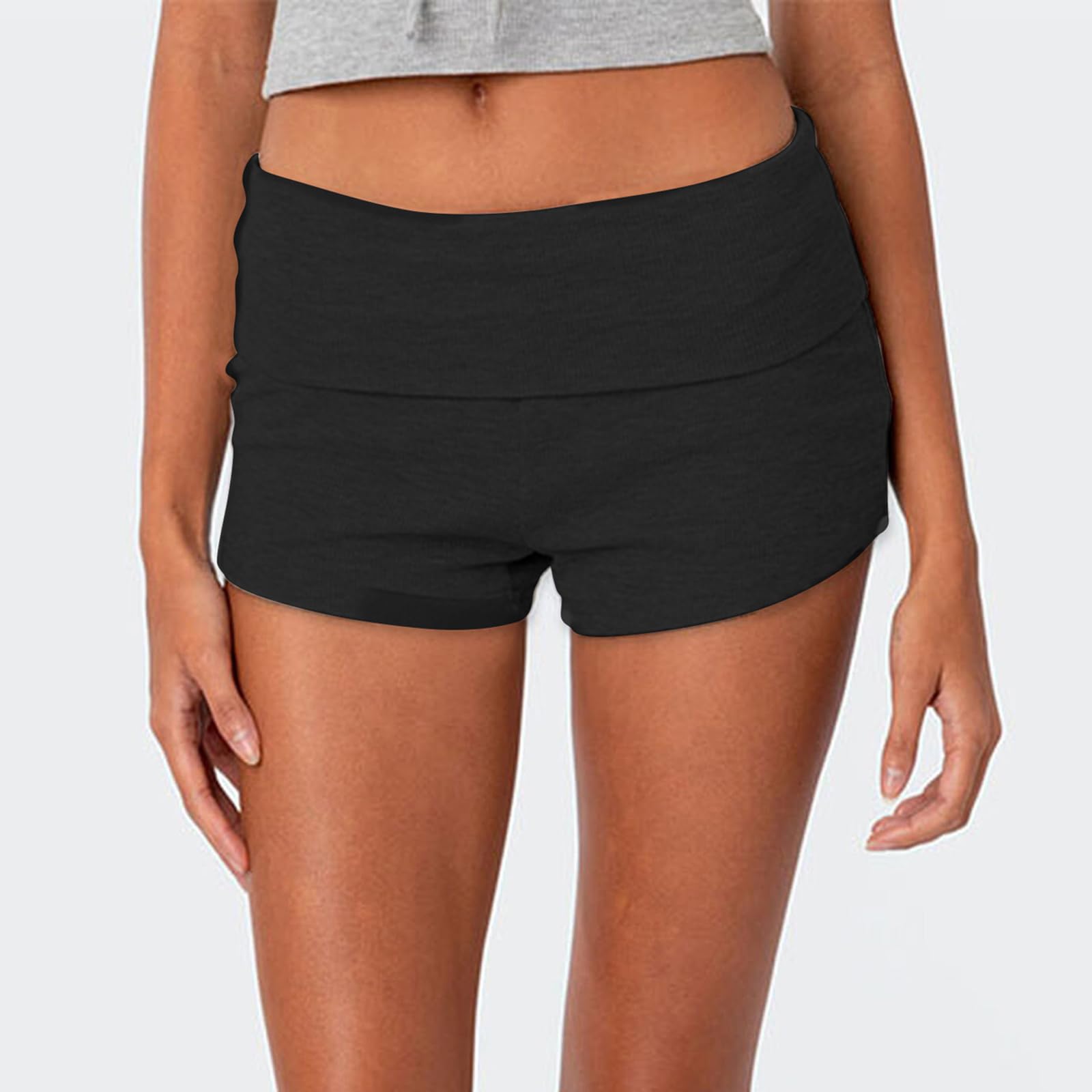 KMBANGI Women's Fold Over Shorts - Elastic Waist Lounge Shorts | Y2K Pajama Shorts | Cute Micro Mini Sleepwear Bottoms for Home, Vacation & Yoga