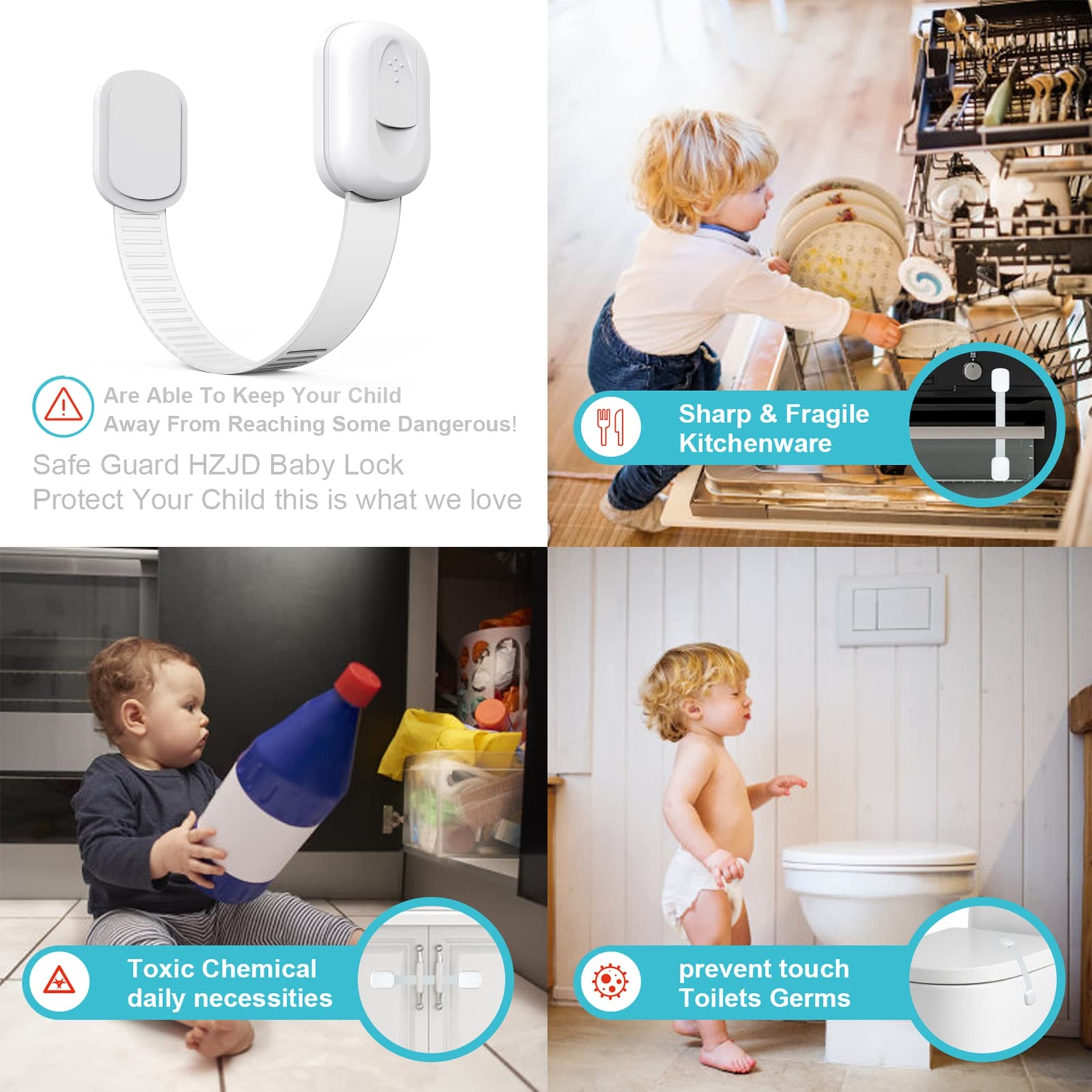 Baby Proofing Cabinet Strap Locks - 12 Pack Child Safety Locks for Kitchen Cabinets & Drawers | Easy Installation Childproofing Solution for Home Safety