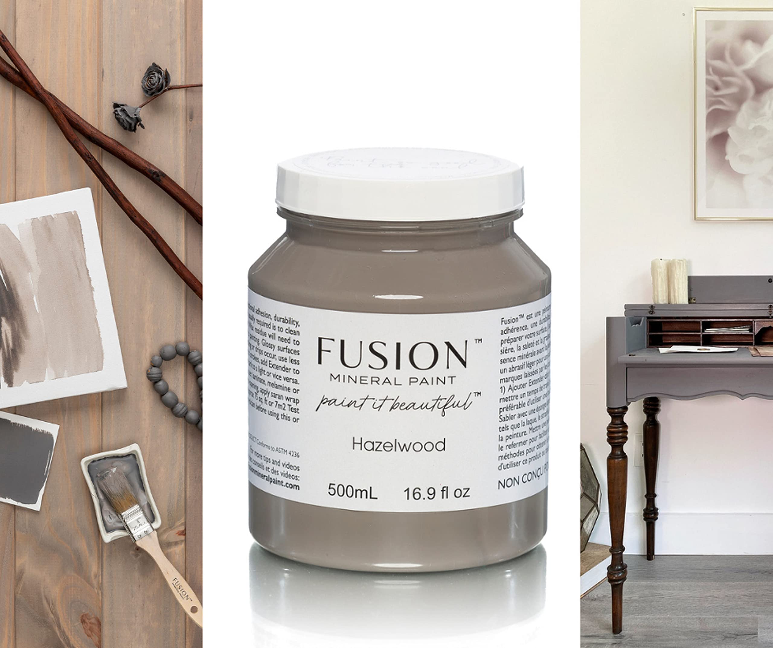 Fusion Mineral Paint - 500ml Hazelwood - Premium Chalk-Based Paint for Furniture, Cabinets & DIY Home Decor - Easy to Use, Durable & Eco-Friendly Finish
