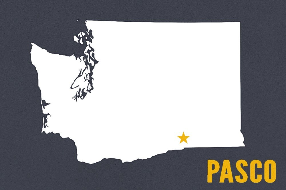 Pasco Washington Home State White on Gray 66384 - 24x36 Signed Art Print, Wall Decor Poster for Living Room, Office & Home Decoration